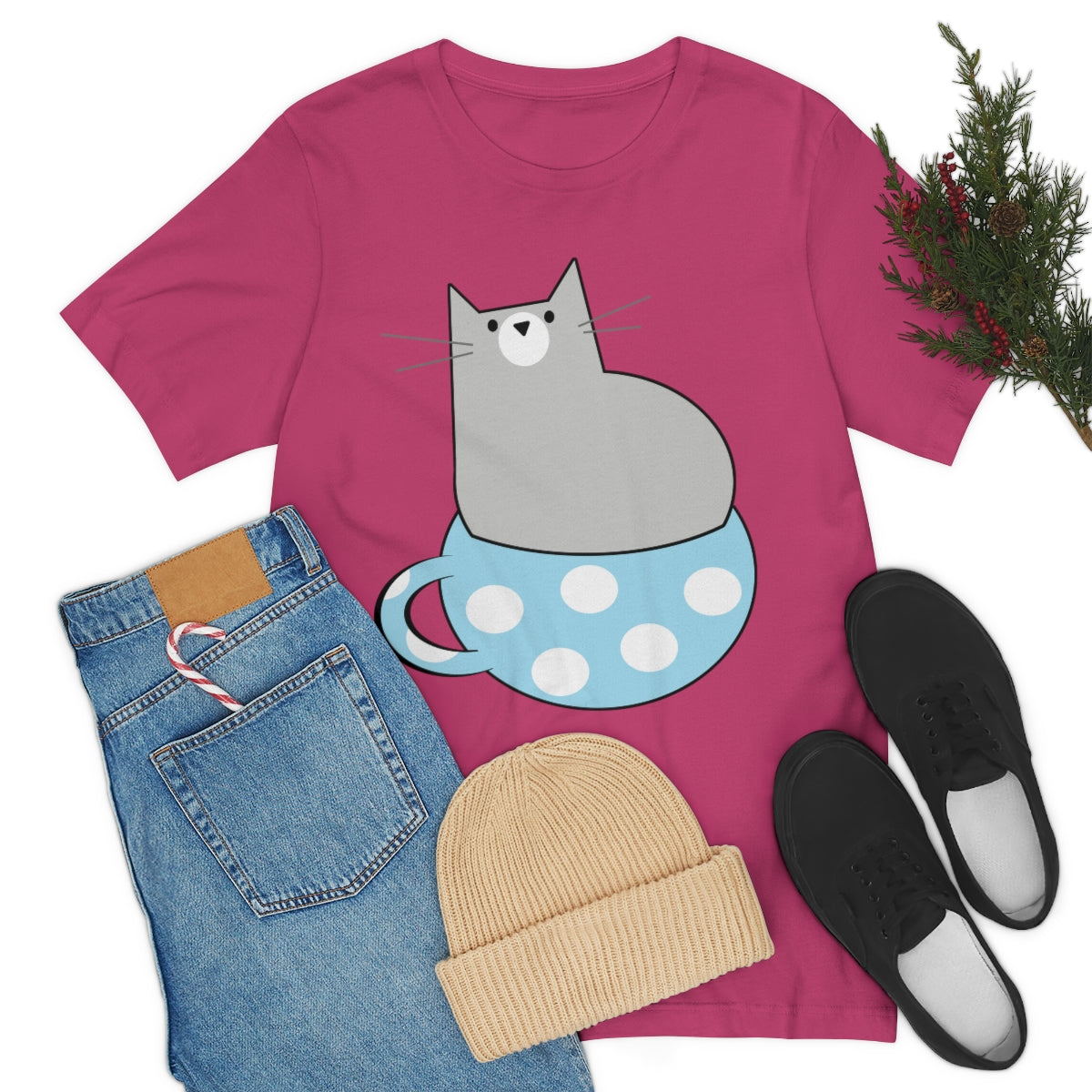 Anime Cartoon Cat In The Cup Unisex Jersey Short Sleeve T-Shirt Ichaku [Perfect Gifts Selection]