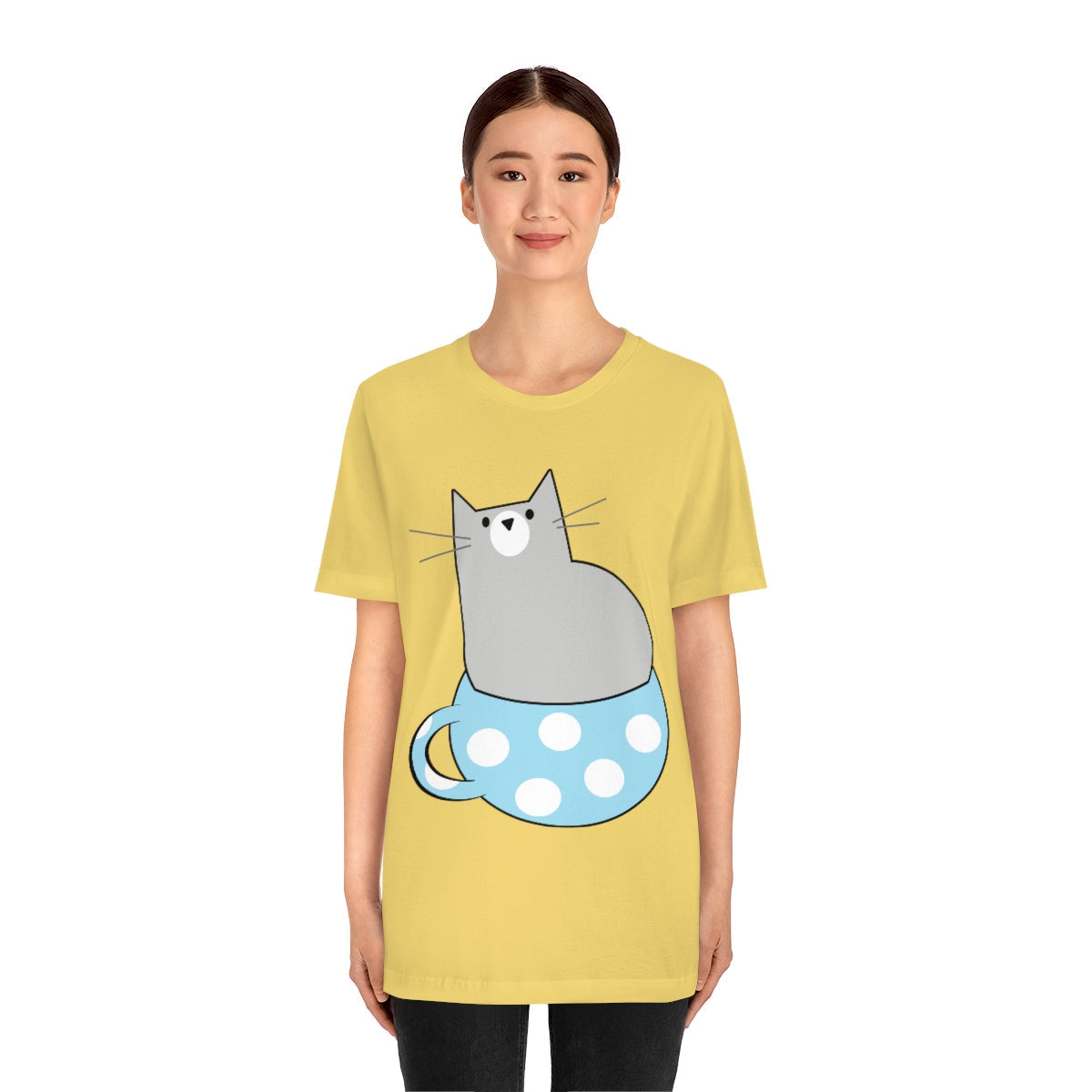 Anime Cartoon Cat In The Cup Unisex Jersey Short Sleeve T-Shirt Ichaku [Perfect Gifts Selection]