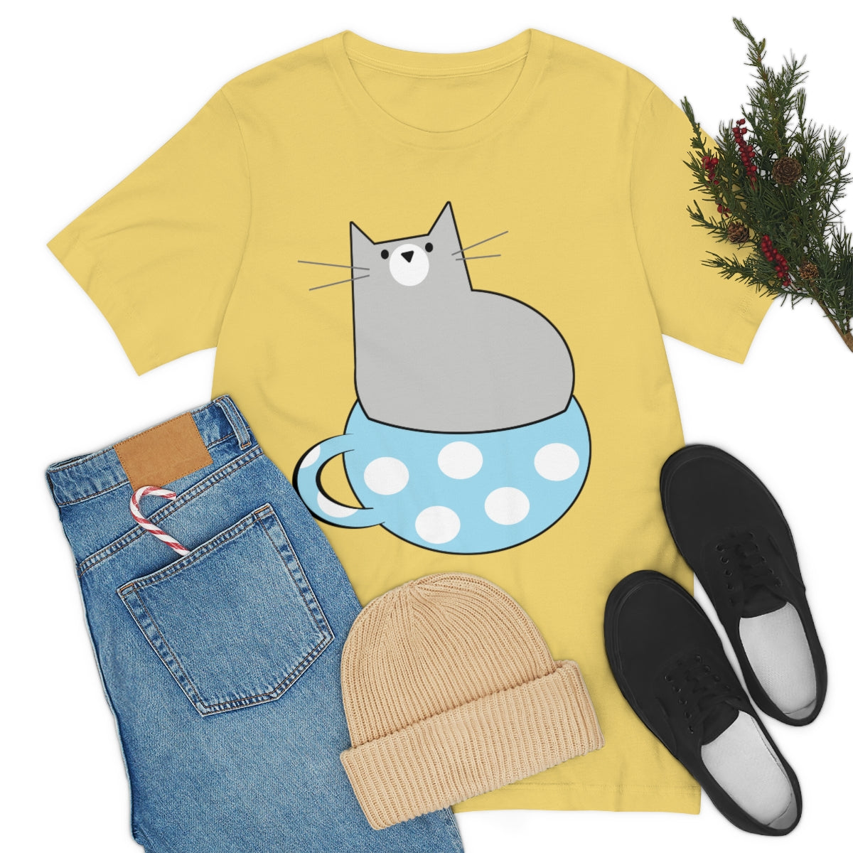 Anime Cartoon Cat In The Cup Unisex Jersey Short Sleeve T-Shirt Ichaku [Perfect Gifts Selection]