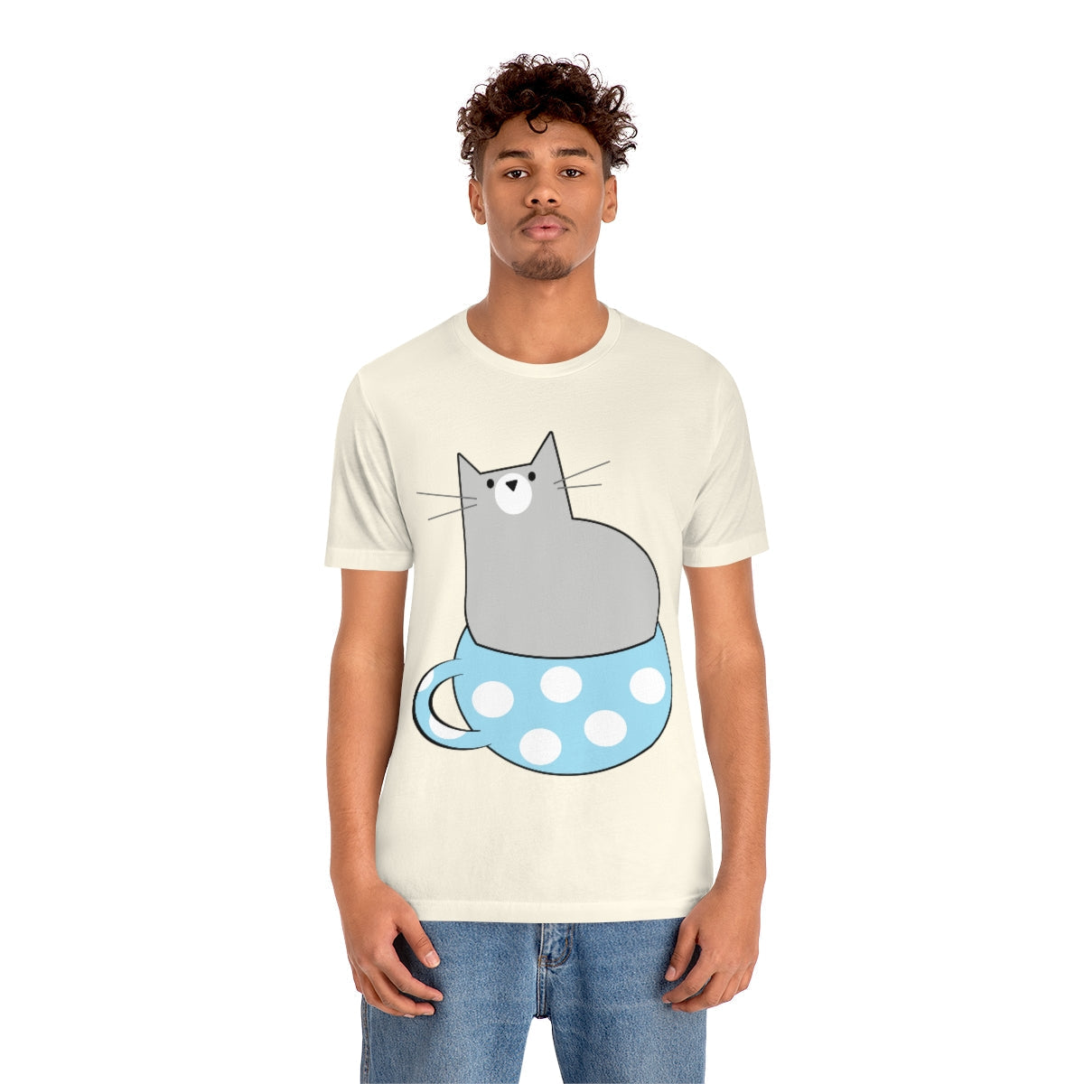 Anime Cartoon Cat In The Cup Unisex Jersey Short Sleeve T-Shirt Ichaku [Perfect Gifts Selection]