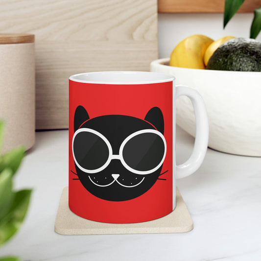 Anime Cute Black Cat Minimal Art Ceramic Mug 11oz Ichaku [Perfect Gifts Selection]