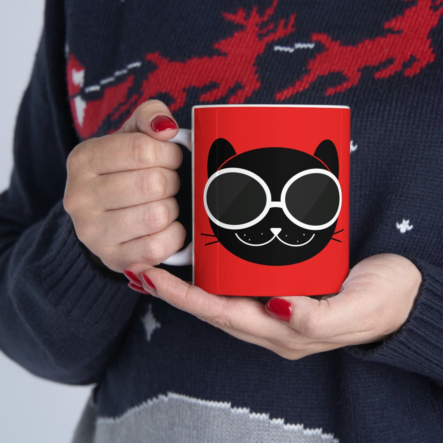 Anime Cute Black Cat Minimal Art Ceramic Mug 11oz Ichaku [Perfect Gifts Selection]