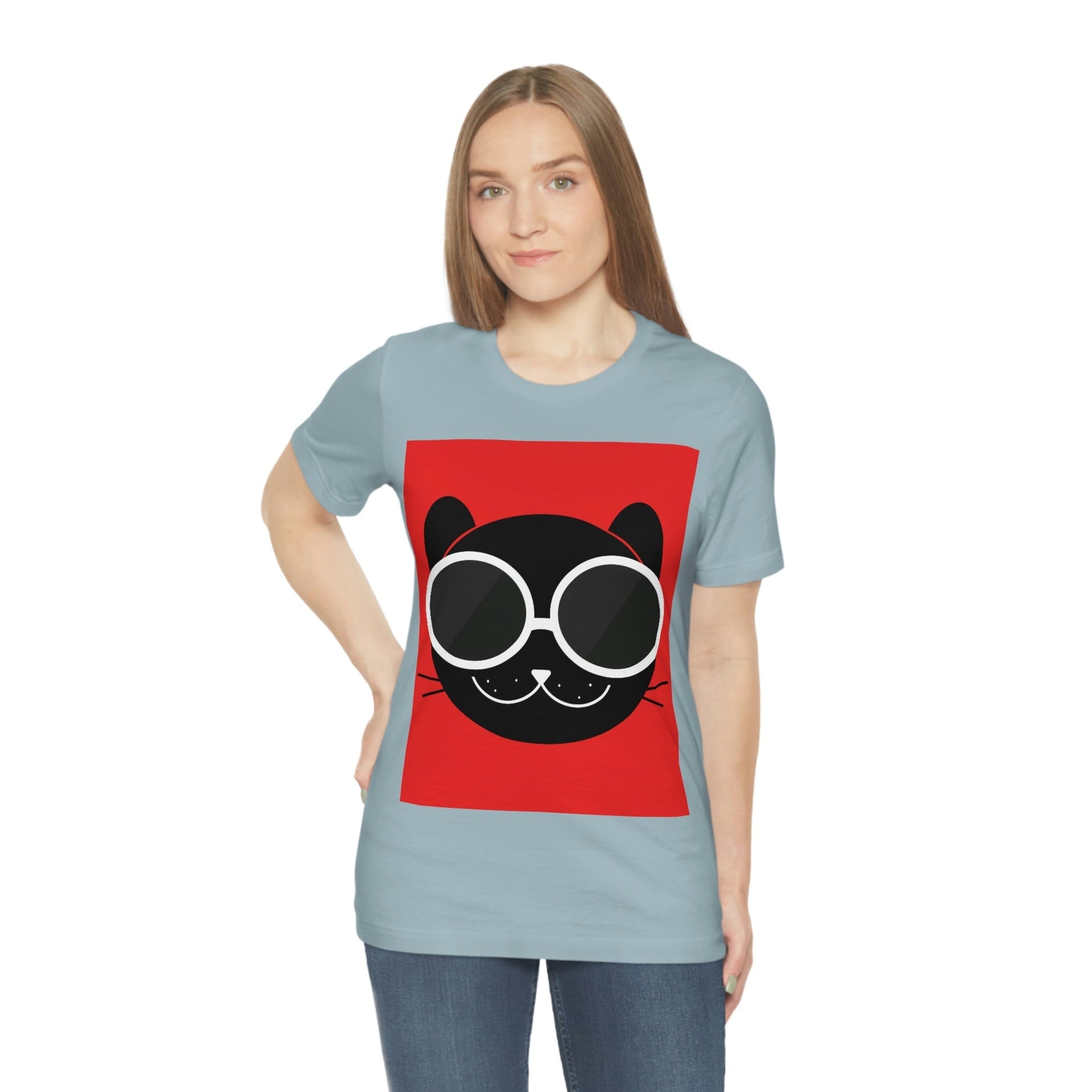 Anime Cute Black Cat Minimal Art Unisex Jersey Short Sleeve T-Shirt Ichaku [Perfect Gifts Selection]