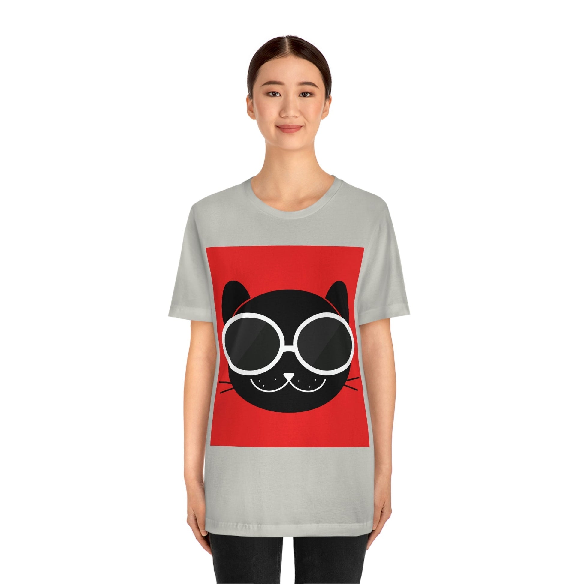 Anime Cute Black Cat Minimal Art Unisex Jersey Short Sleeve T-Shirt Ichaku [Perfect Gifts Selection]