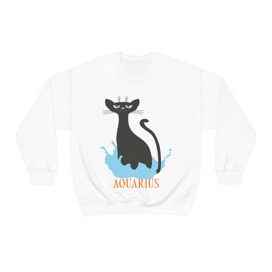 Aquarius Cat Zodiac Sign Cute Funny Unisex Heavy Blend™ Crewneck Sweatshirt Ichaku [Perfect Gifts Selection]