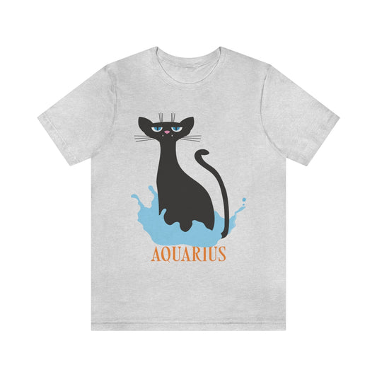 Aquarius Cat Zodiac Sign Unisex Jersey Short Sleeve T-Shirt Ichaku [Perfect Gifts Selection]
