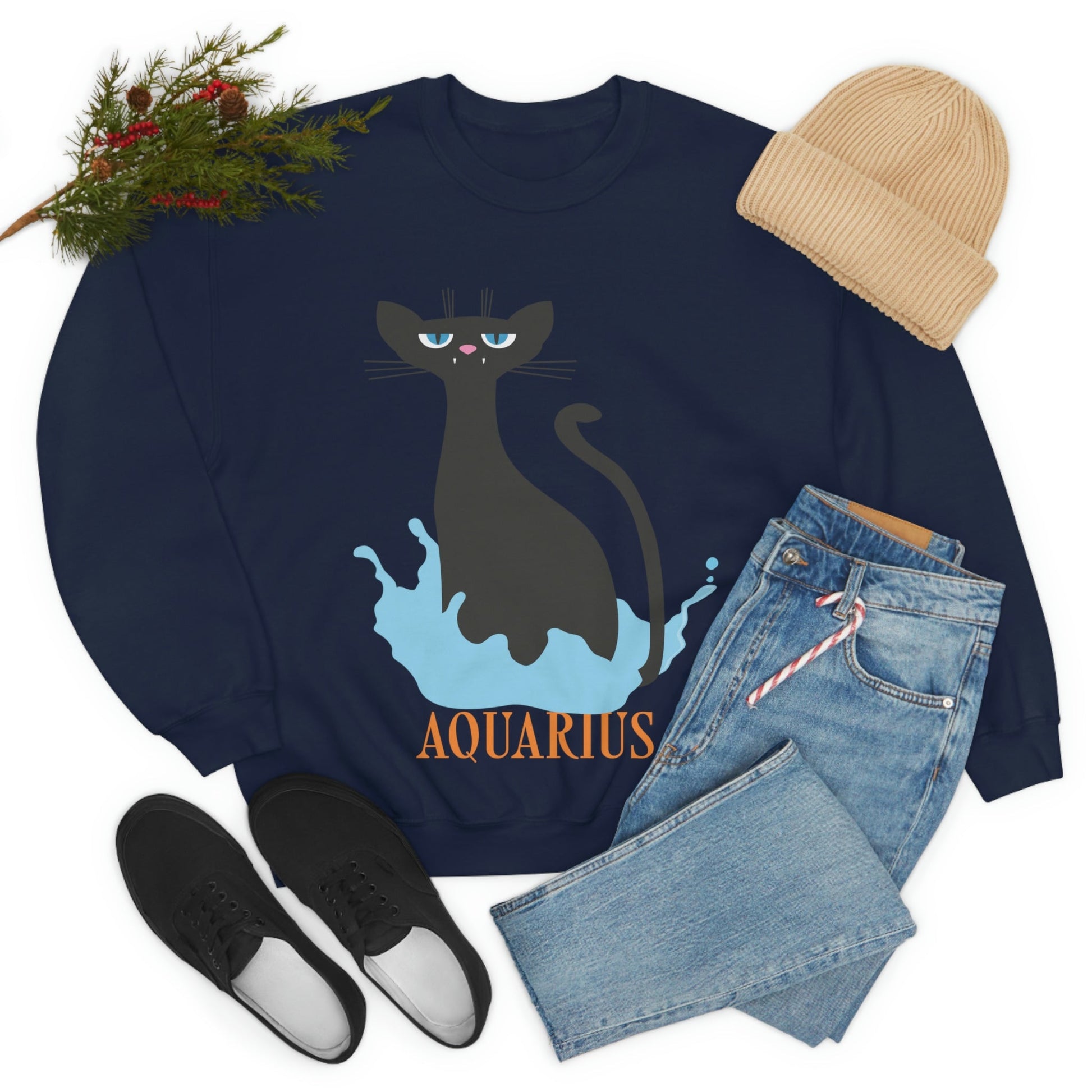 Aquarius Cat Zodiac Unisex Heavy Blend™ Crewneck Sweatshirt Ichaku [Perfect Gifts Selection]