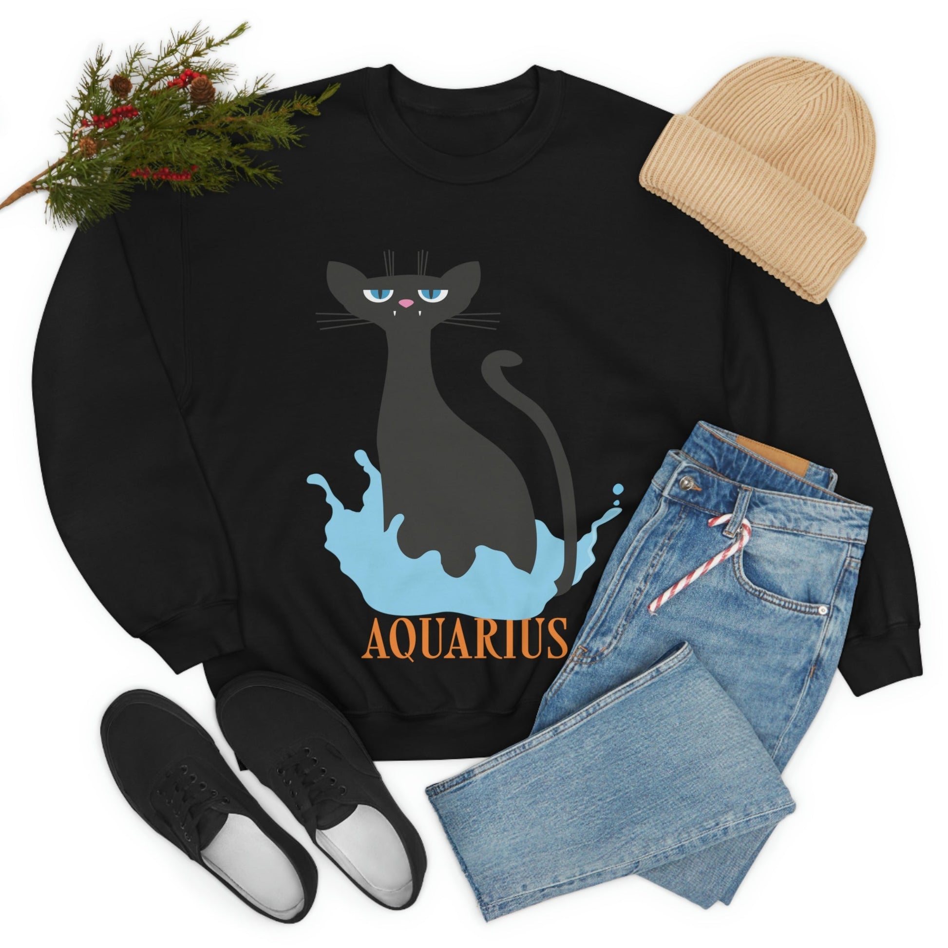 Aquarius Cat Zodiac Unisex Heavy Blend™ Crewneck Sweatshirt Ichaku [Perfect Gifts Selection]