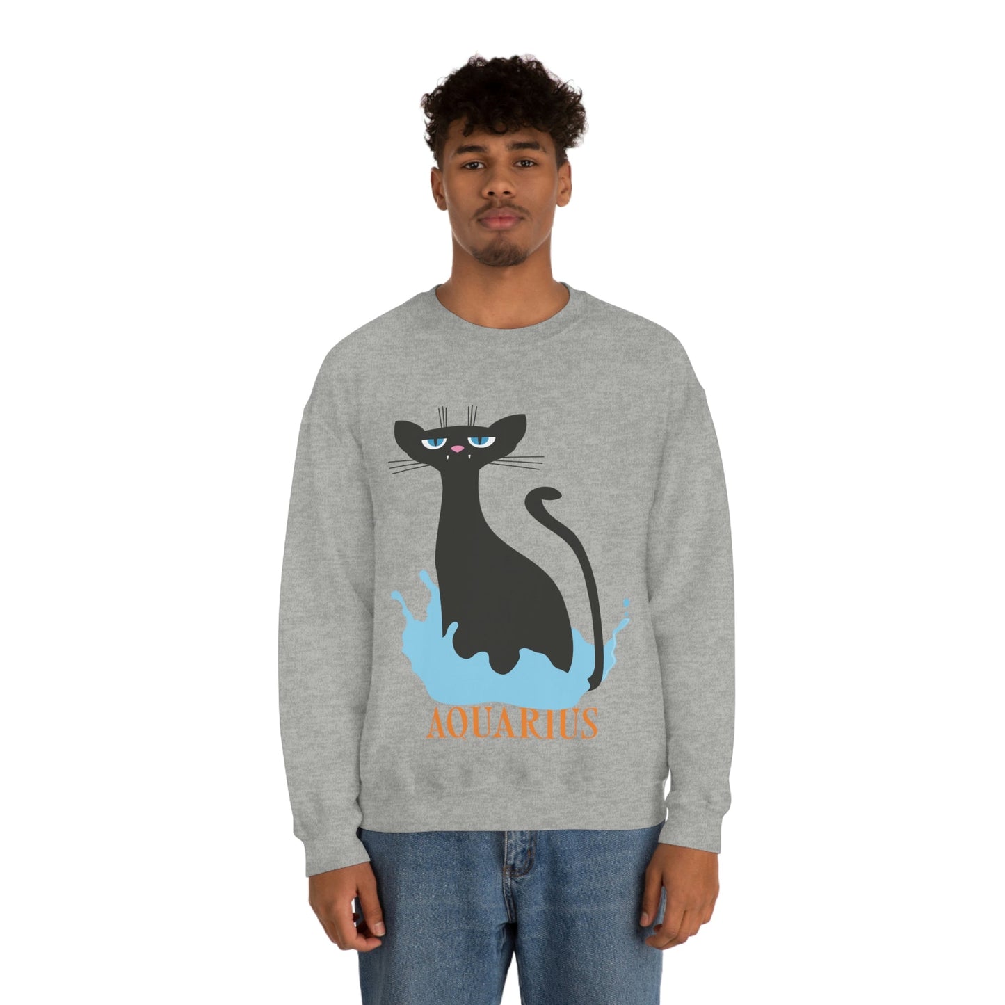 Aquarius Cat Zodiac Unisex Heavy Blend™ Crewneck Sweatshirt Ichaku [Perfect Gifts Selection]