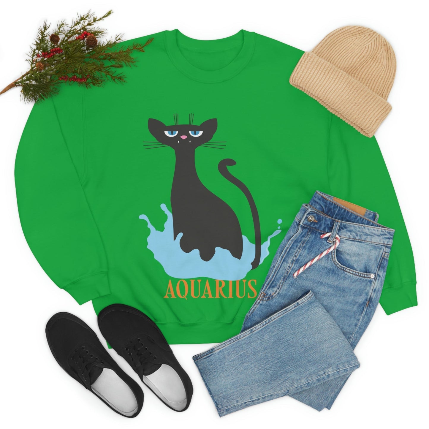 Aquarius Cat Zodiac Unisex Heavy Blend™ Crewneck Sweatshirt Ichaku [Perfect Gifts Selection]