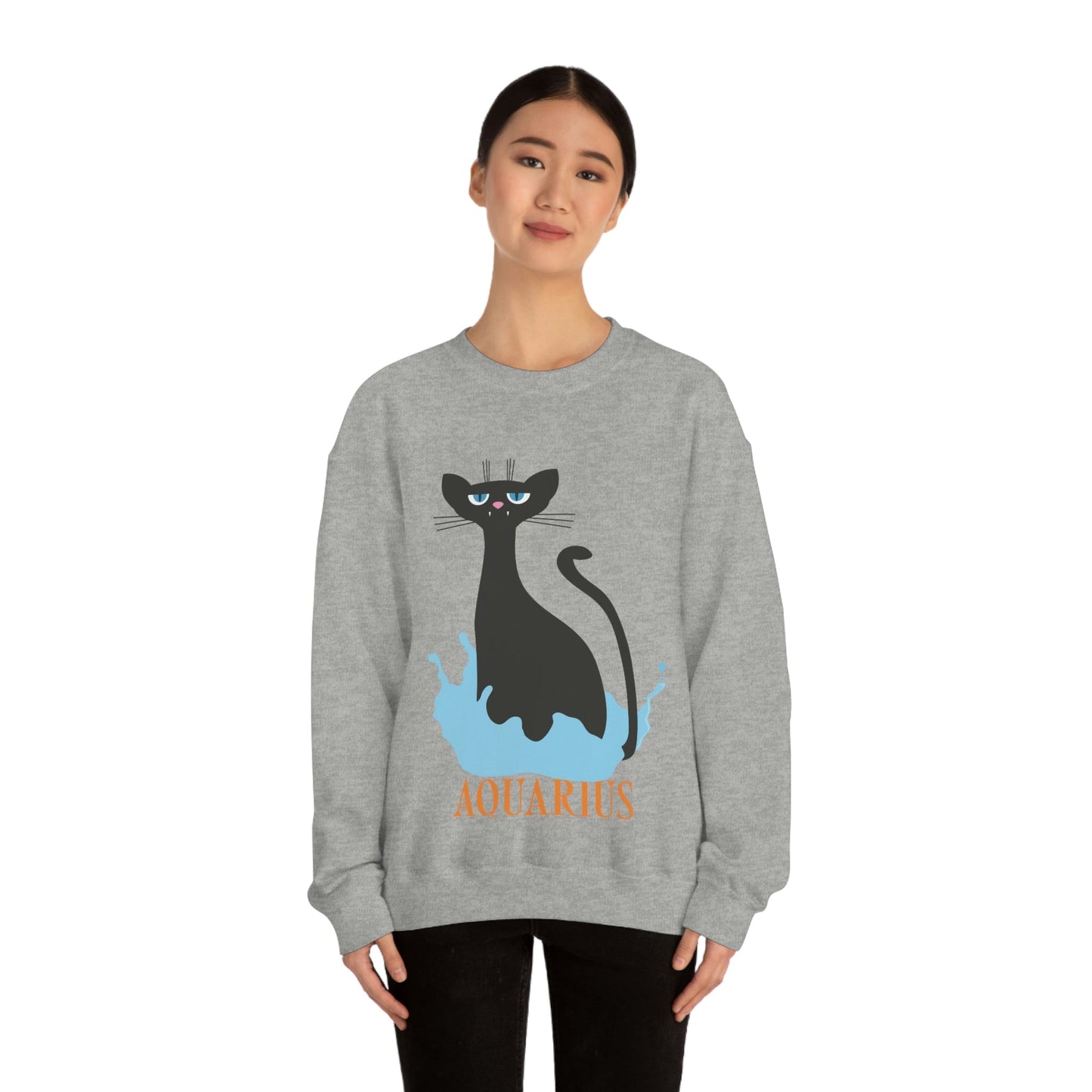 Aquarius Cat Zodiac Unisex Heavy Blend™ Crewneck Sweatshirt Ichaku [Perfect Gifts Selection]