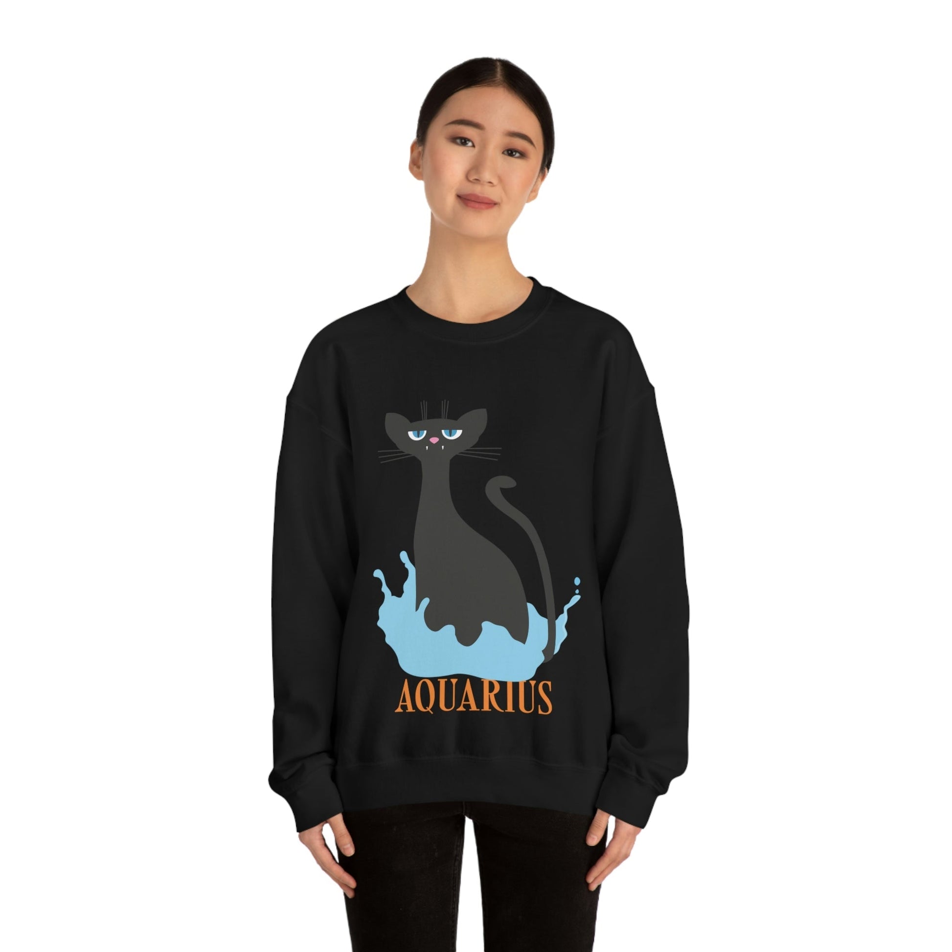 Aquarius Cat Zodiac Unisex Heavy Blend™ Crewneck Sweatshirt Ichaku [Perfect Gifts Selection]