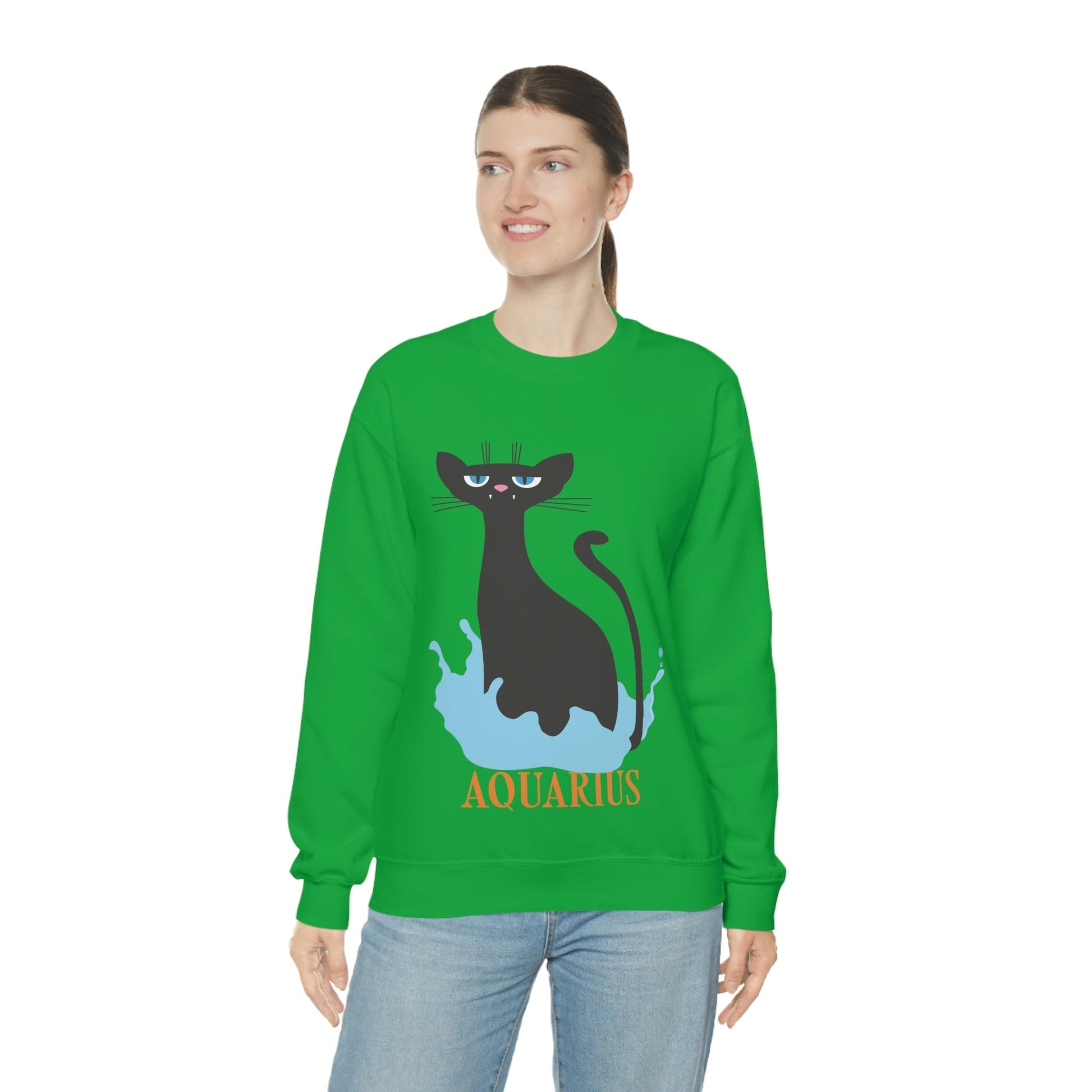 Aquarius Cat Zodiac Unisex Heavy Blend™ Crewneck Sweatshirt Ichaku [Perfect Gifts Selection]