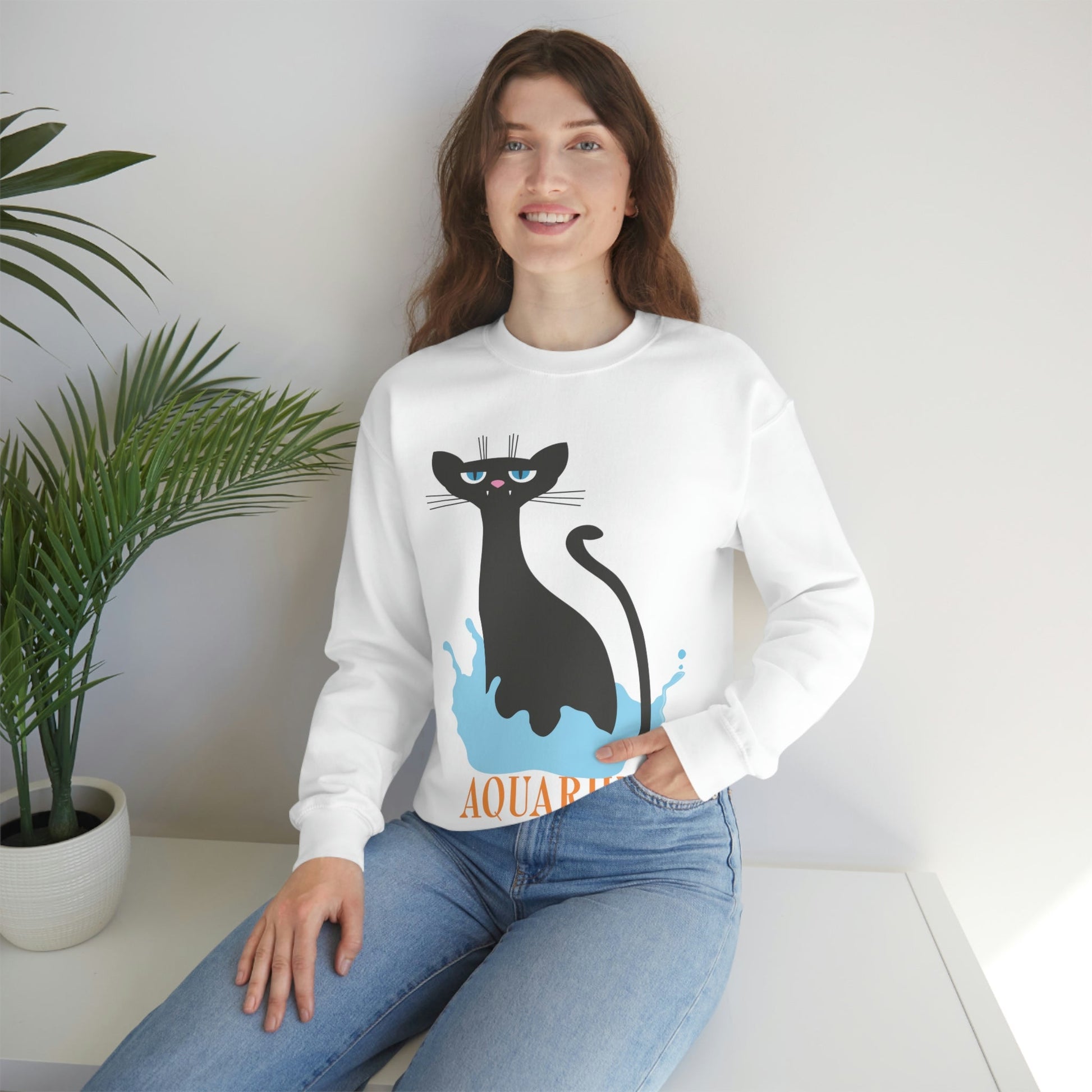 Aquarius Cat Zodiac Unisex Heavy Blend™ Crewneck Sweatshirt Ichaku [Perfect Gifts Selection]