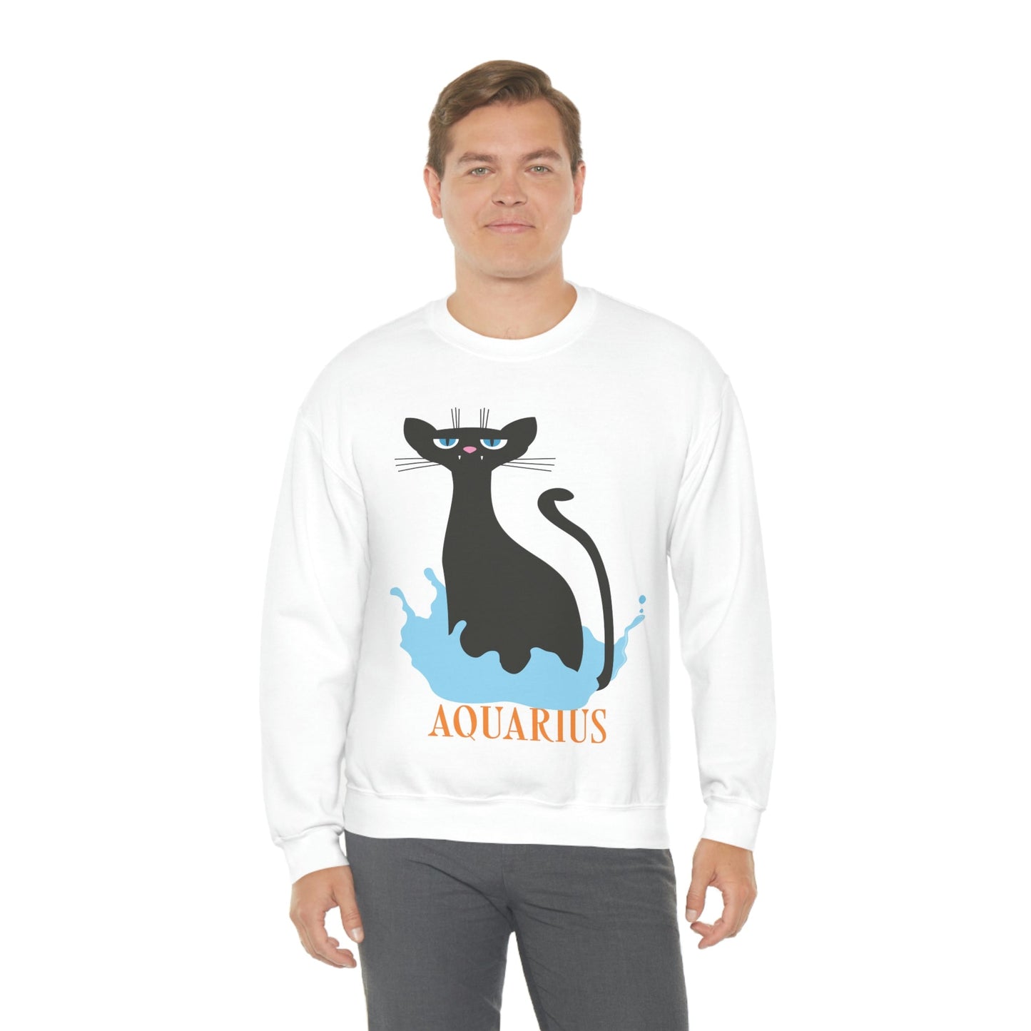 Aquarius Cat Zodiac Unisex Heavy Blend™ Crewneck Sweatshirt Ichaku [Perfect Gifts Selection]