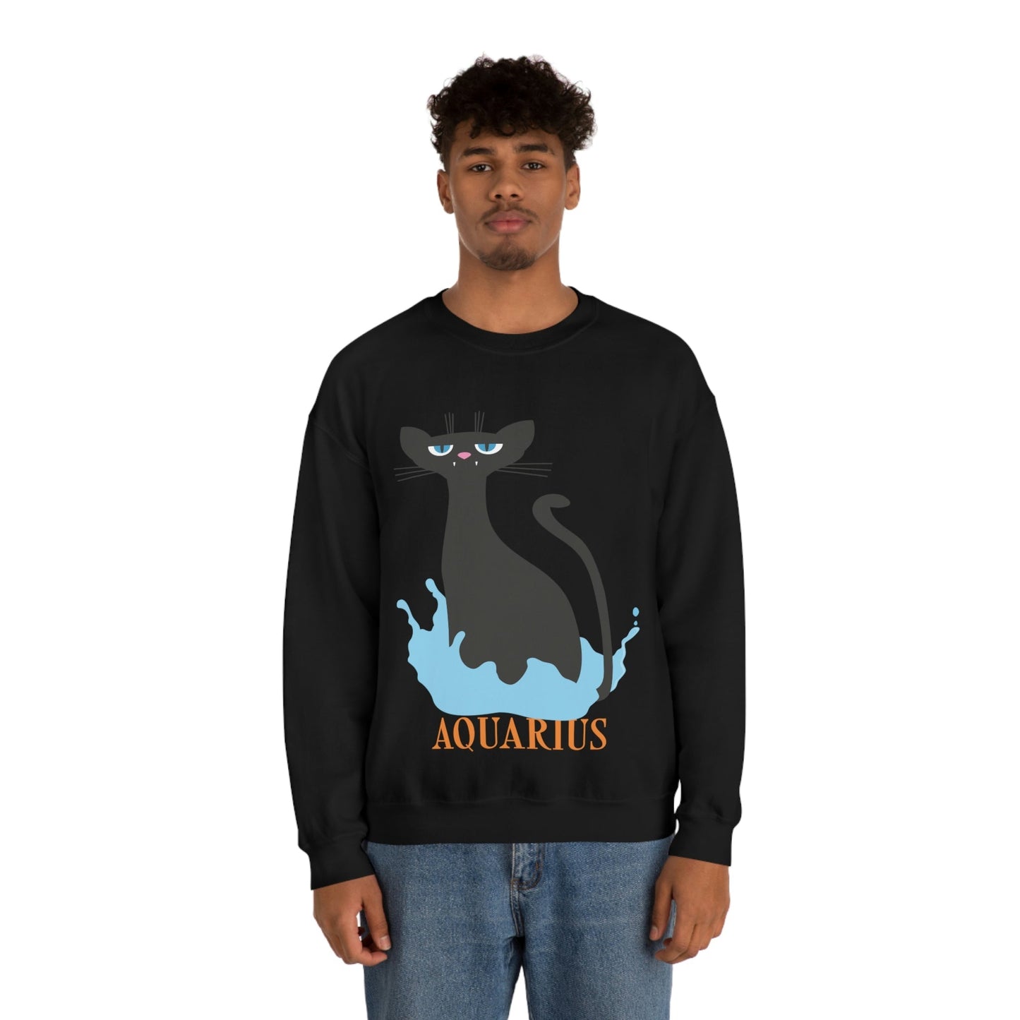 Aquarius Cat Zodiac Unisex Heavy Blend™ Crewneck Sweatshirt Ichaku [Perfect Gifts Selection]