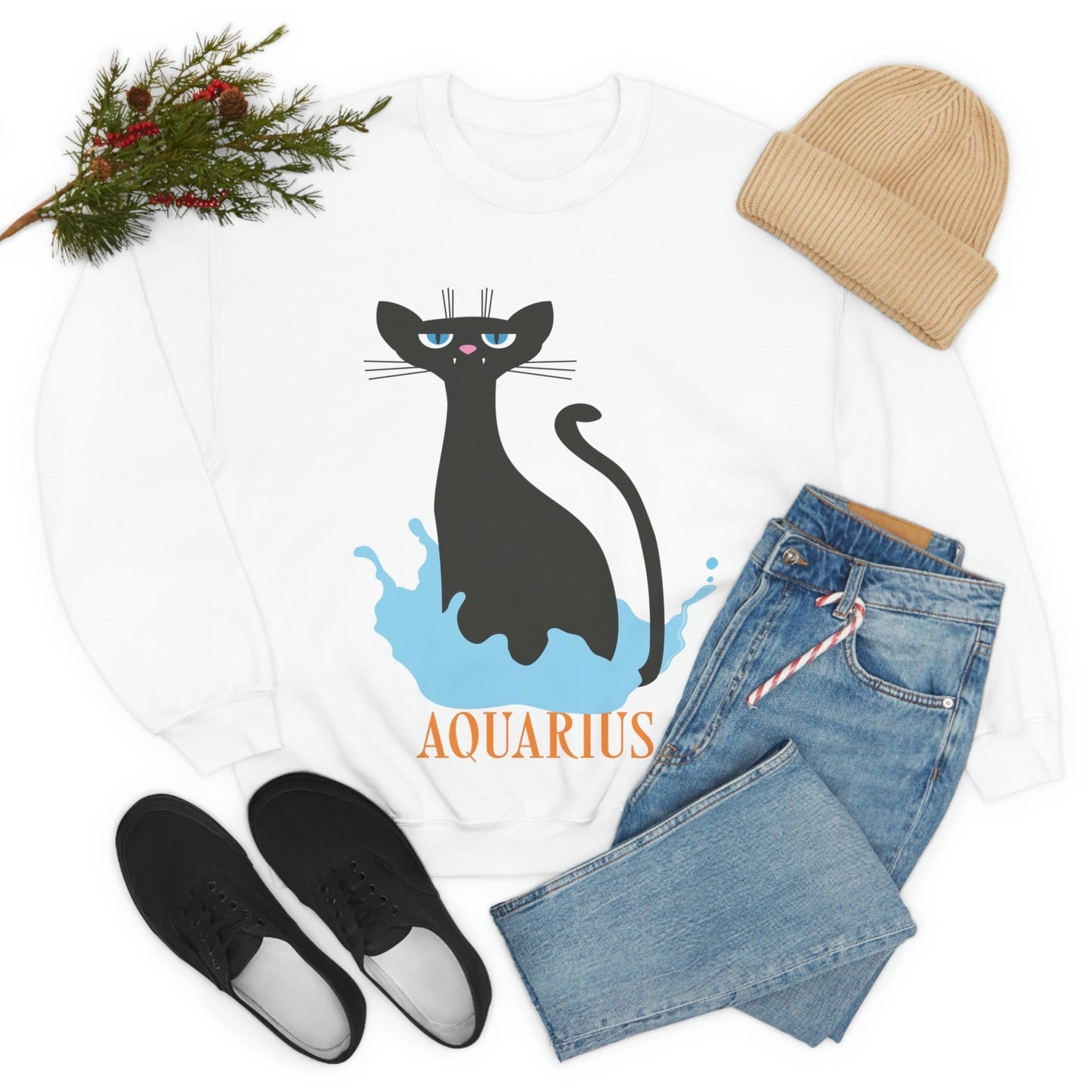 Aquarius Cat Zodiac Unisex Heavy Blend™ Crewneck Sweatshirt Ichaku [Perfect Gifts Selection]