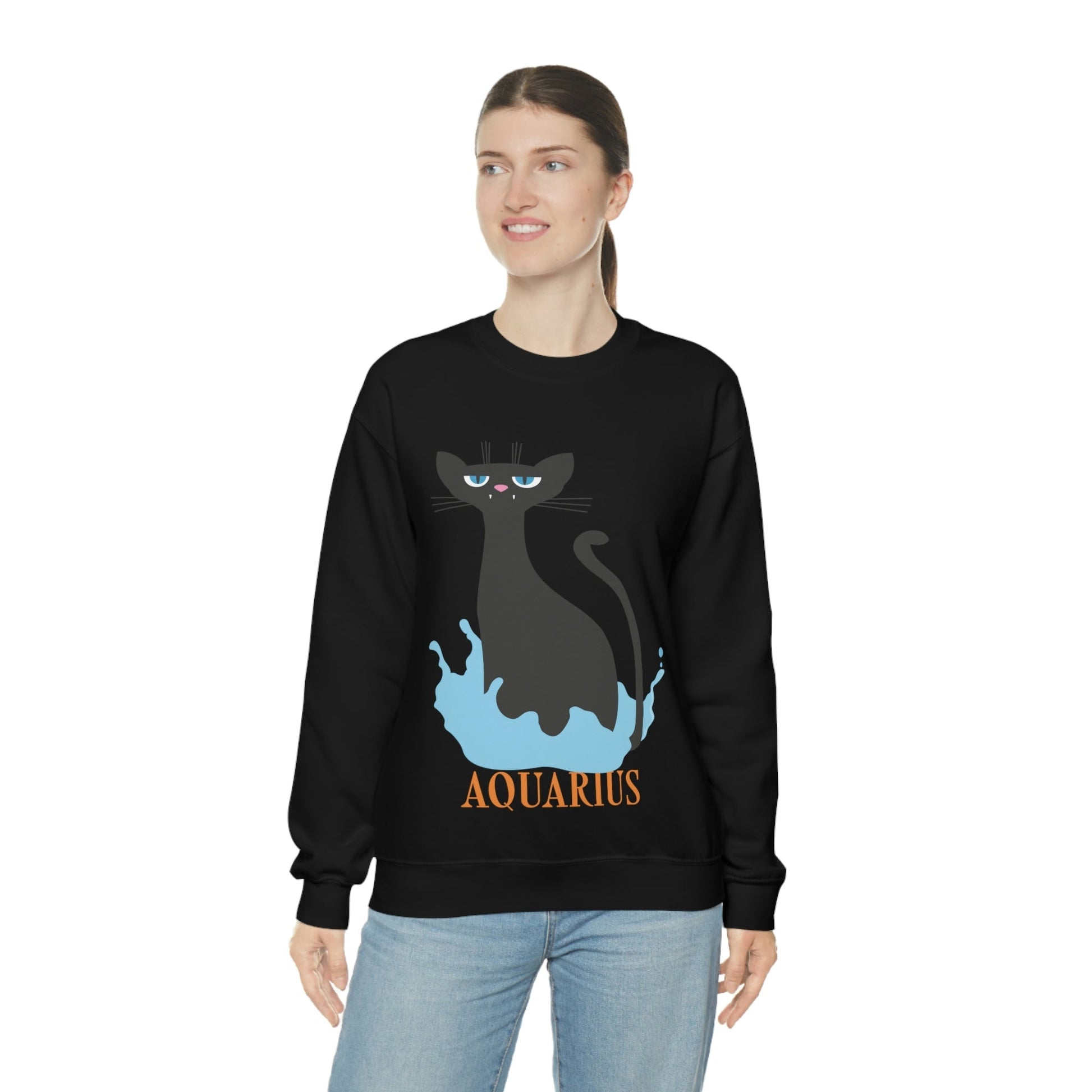 Aquarius Cat Zodiac Unisex Heavy Blend™ Crewneck Sweatshirt Ichaku [Perfect Gifts Selection]