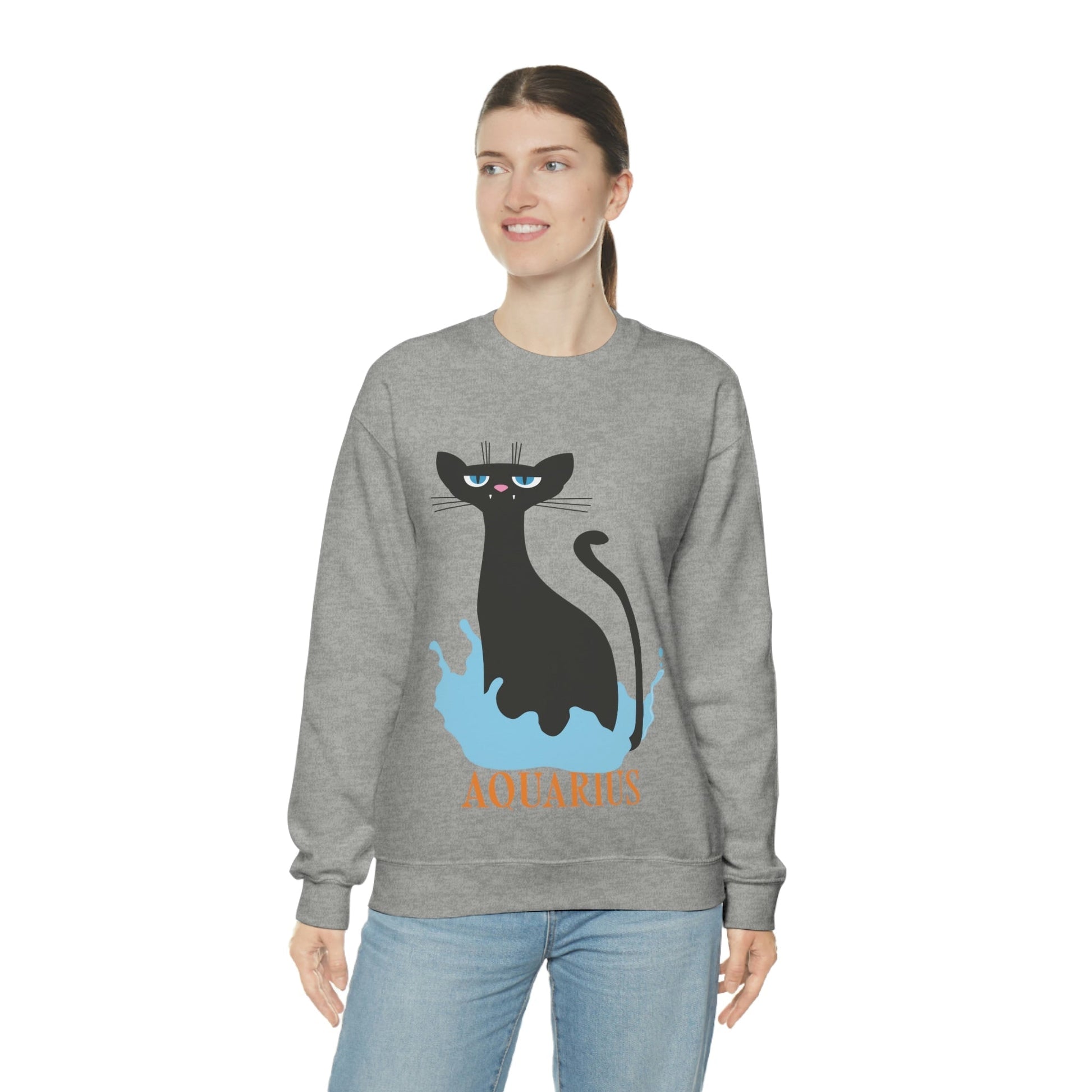 Aquarius Cat Zodiac Unisex Heavy Blend™ Crewneck Sweatshirt Ichaku [Perfect Gifts Selection]