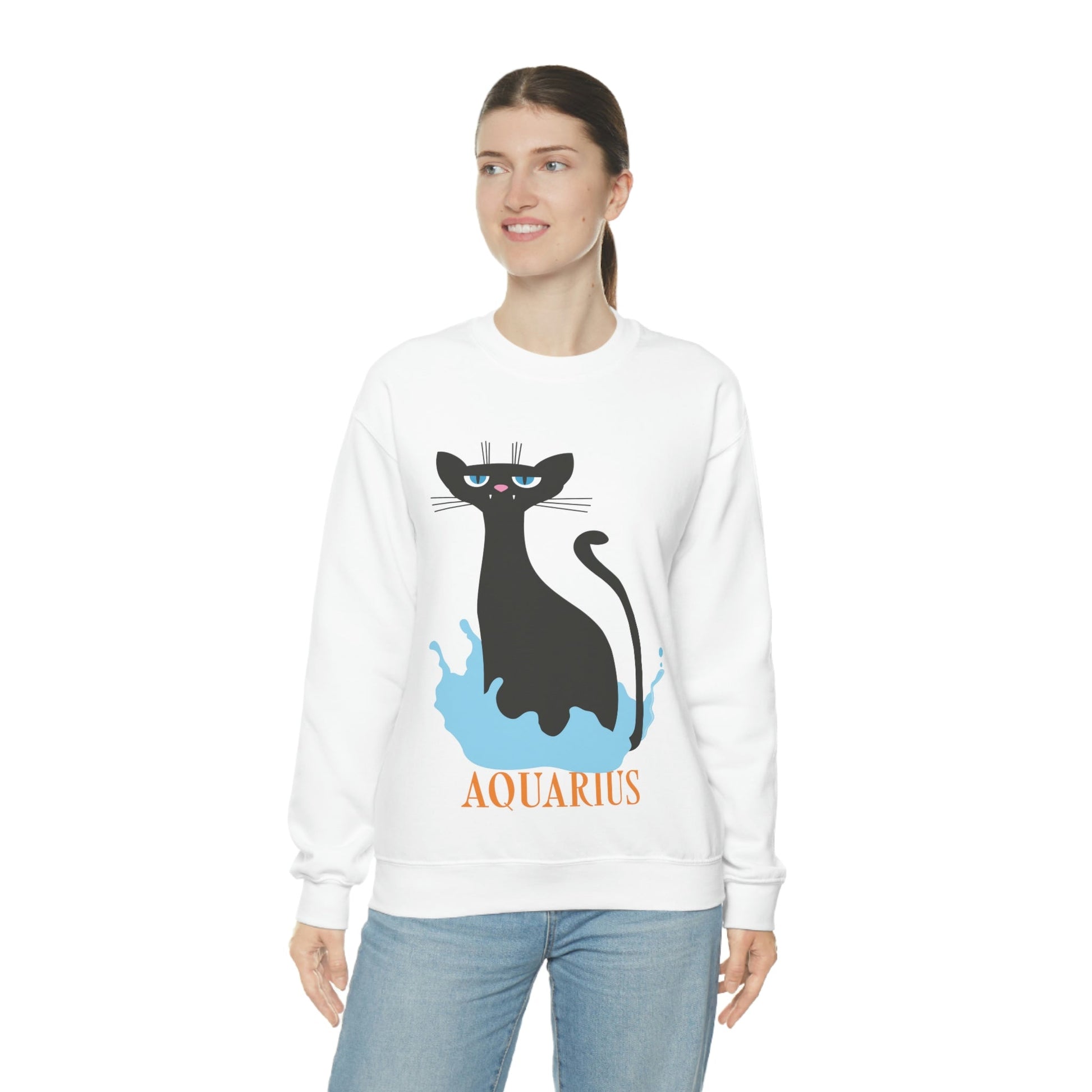 Aquarius Cat Zodiac Unisex Heavy Blend™ Crewneck Sweatshirt Ichaku [Perfect Gifts Selection]