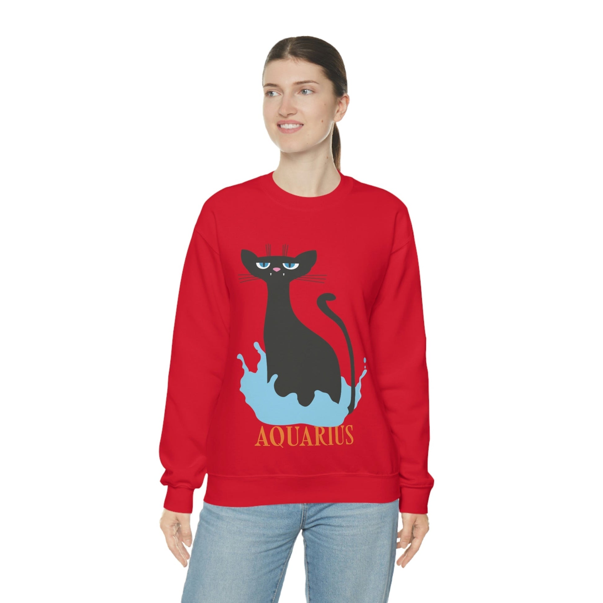 Aquarius Cat Zodiac Unisex Heavy Blend™ Crewneck Sweatshirt Ichaku [Perfect Gifts Selection]