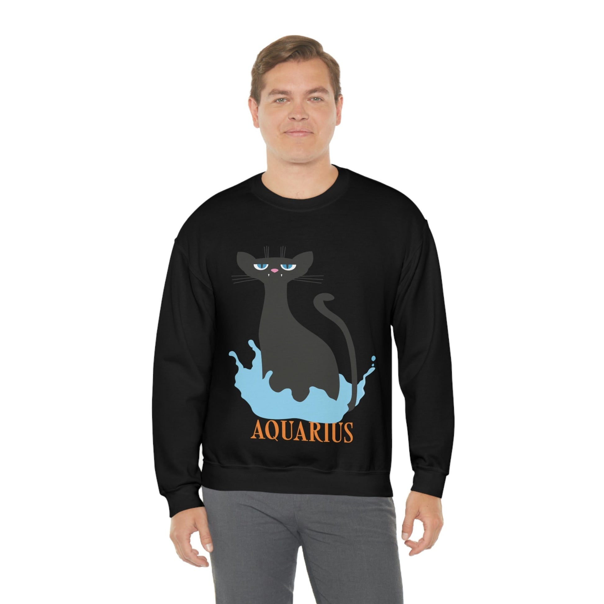 Aquarius Cat Zodiac Unisex Heavy Blend™ Crewneck Sweatshirt Ichaku [Perfect Gifts Selection]