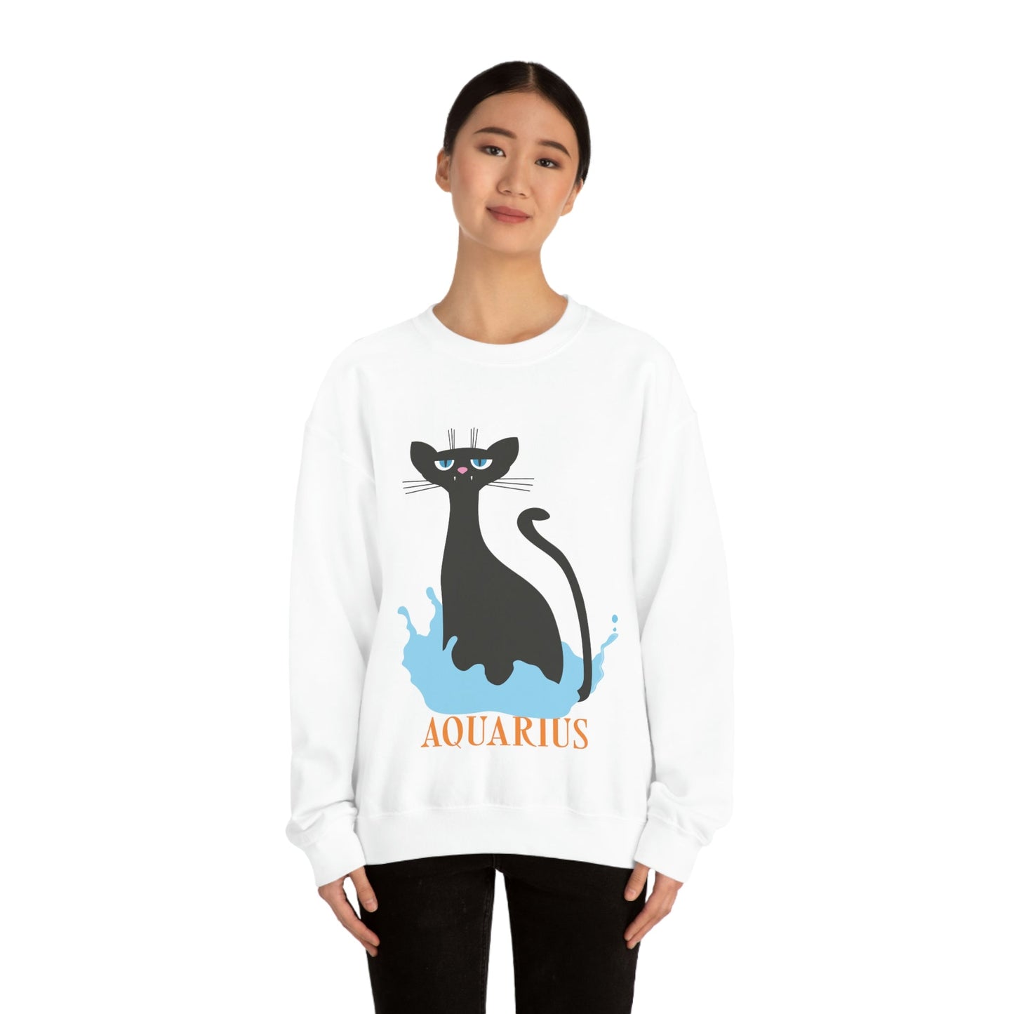 Aquarius Cat Zodiac Unisex Heavy Blend™ Crewneck Sweatshirt Ichaku [Perfect Gifts Selection]