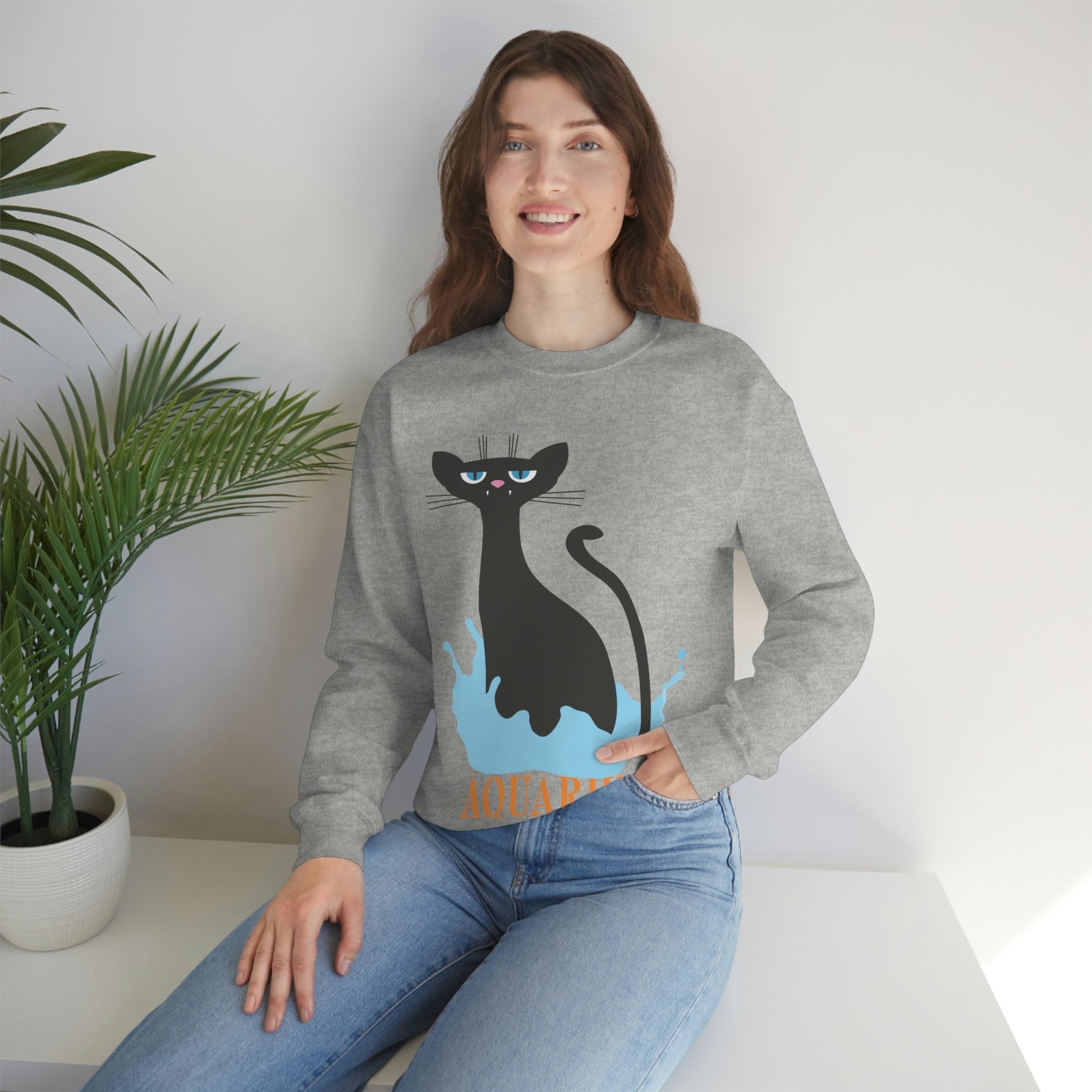 Aquarius Cat Zodiac Unisex Heavy Blend™ Crewneck Sweatshirt Ichaku [Perfect Gifts Selection]