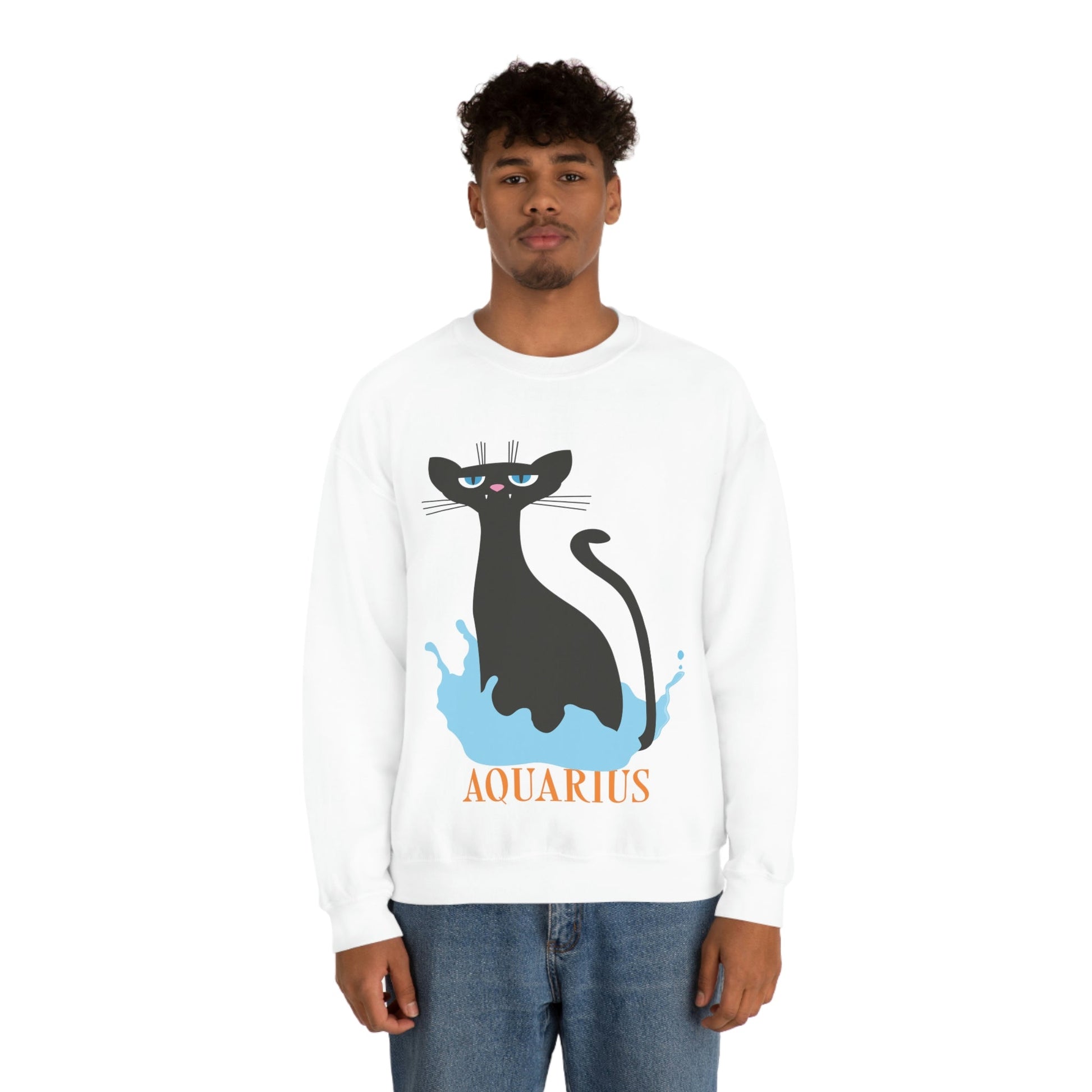 Aquarius Cat Zodiac Unisex Heavy Blend™ Crewneck Sweatshirt Ichaku [Perfect Gifts Selection]