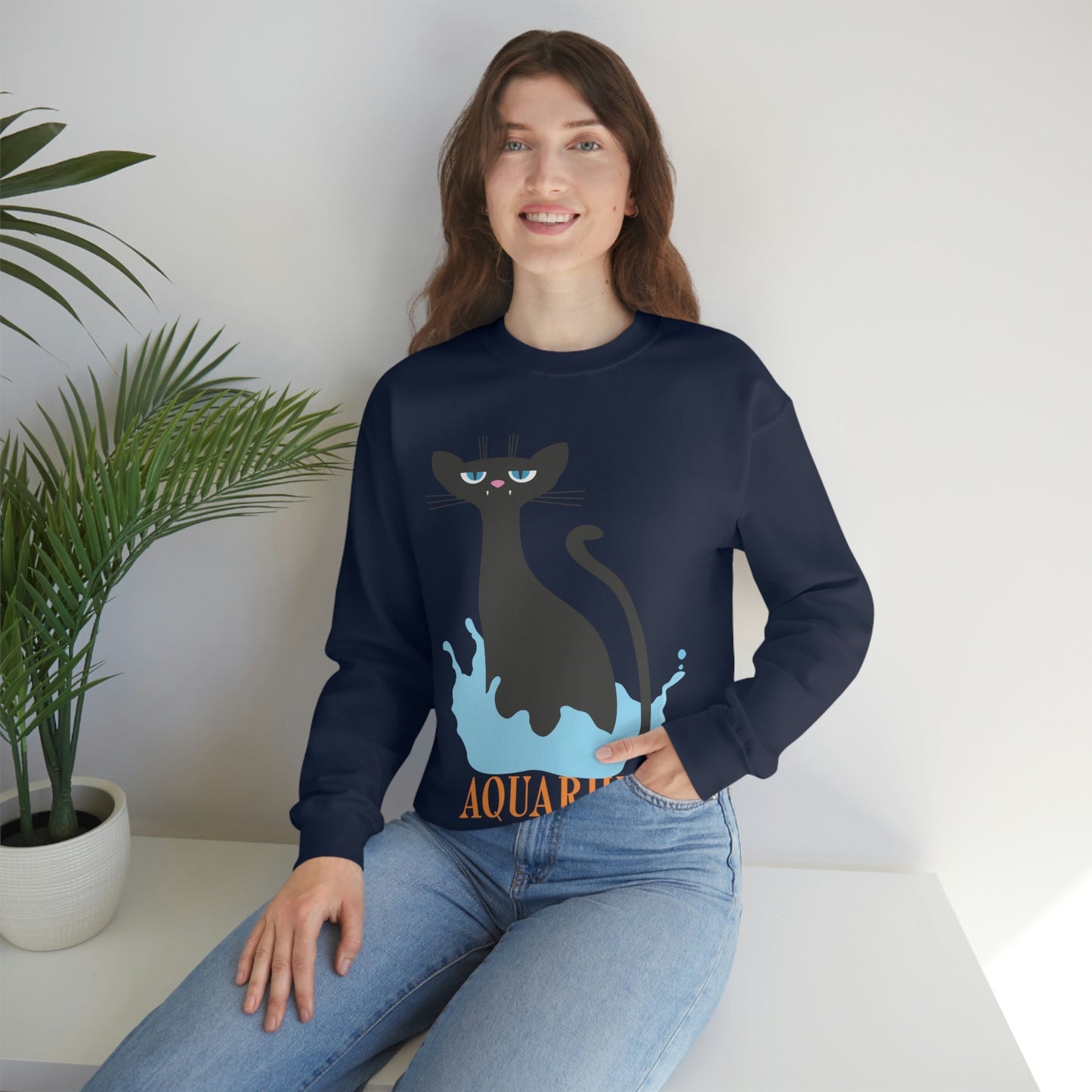 Aquarius Cat Zodiac Unisex Heavy Blend™ Crewneck Sweatshirt Ichaku [Perfect Gifts Selection]