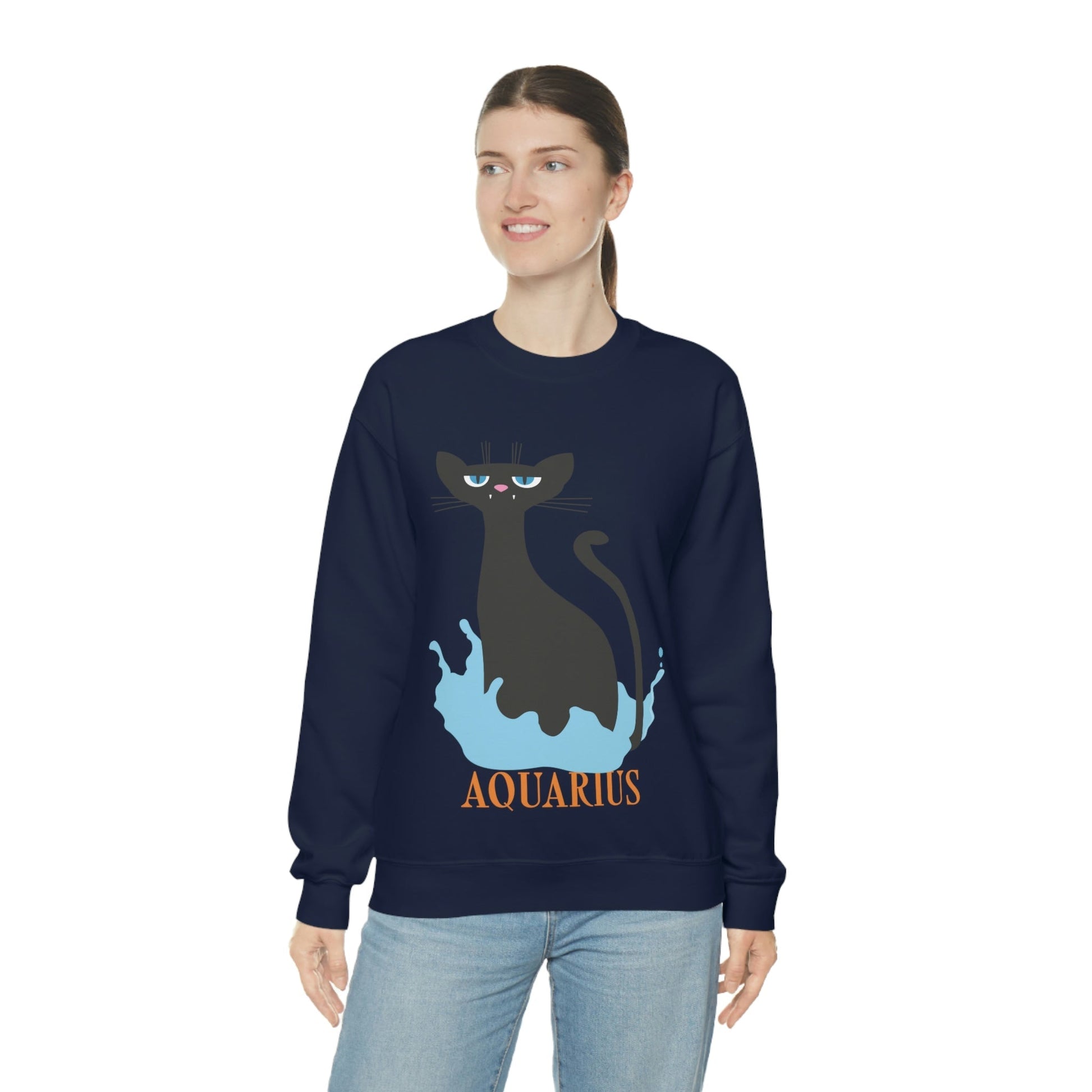 Aquarius Cat Zodiac Unisex Heavy Blend™ Crewneck Sweatshirt Ichaku [Perfect Gifts Selection]