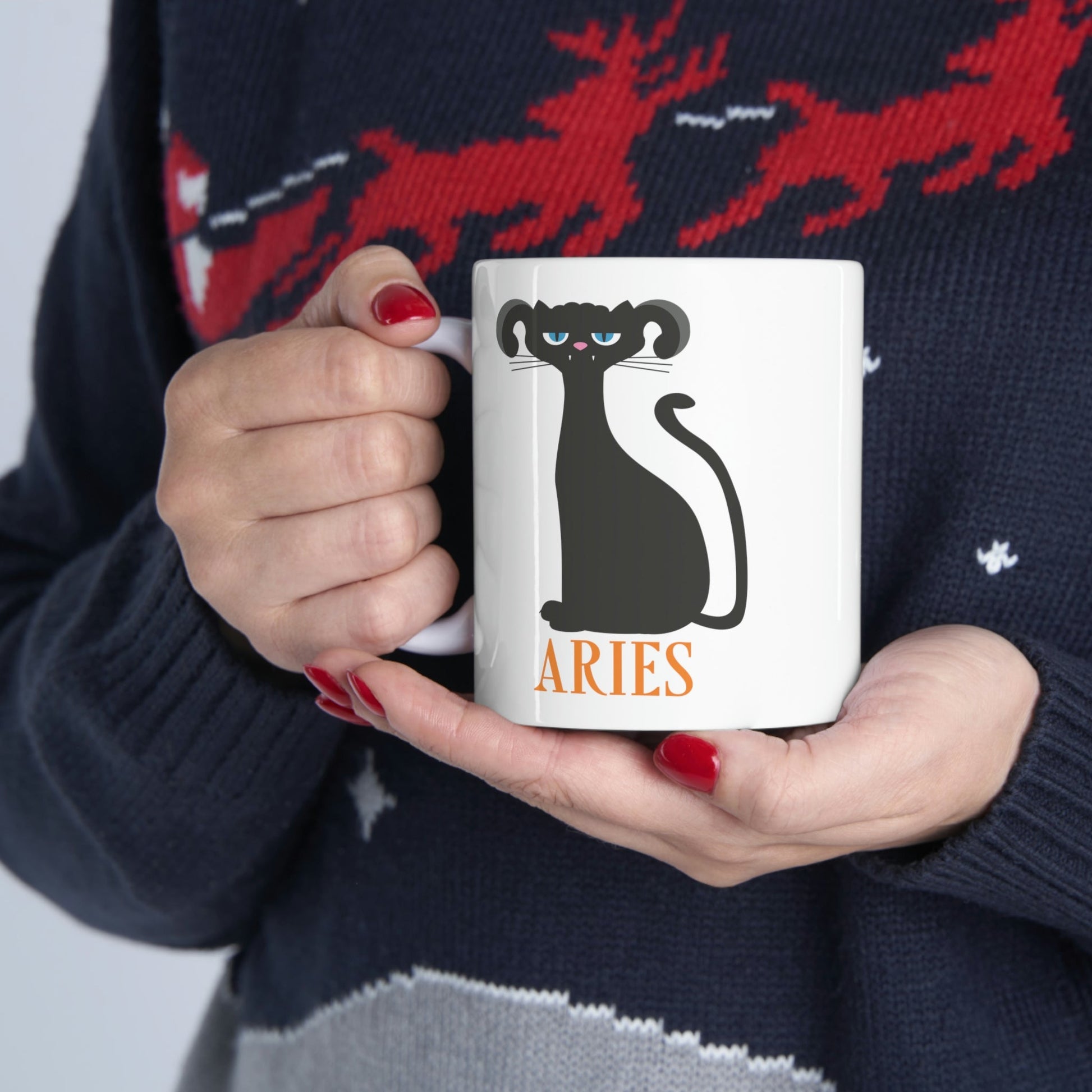 Aries Cat Zodiac Sign Ceramic Mug 11oz Ichaku [Perfect Gifts Selection]