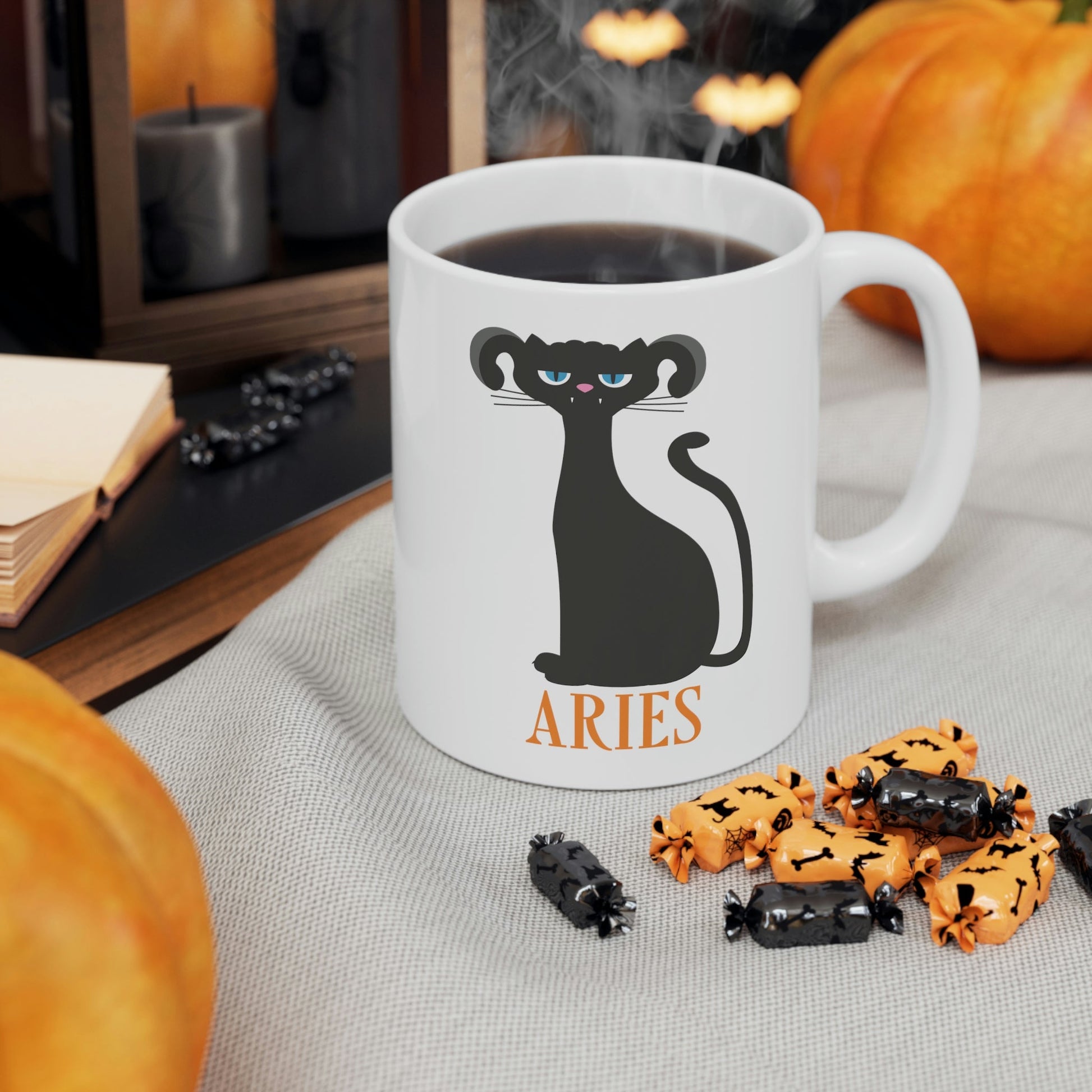 Aries Cat Zodiac Sign Ceramic Mug 11oz Ichaku [Perfect Gifts Selection]