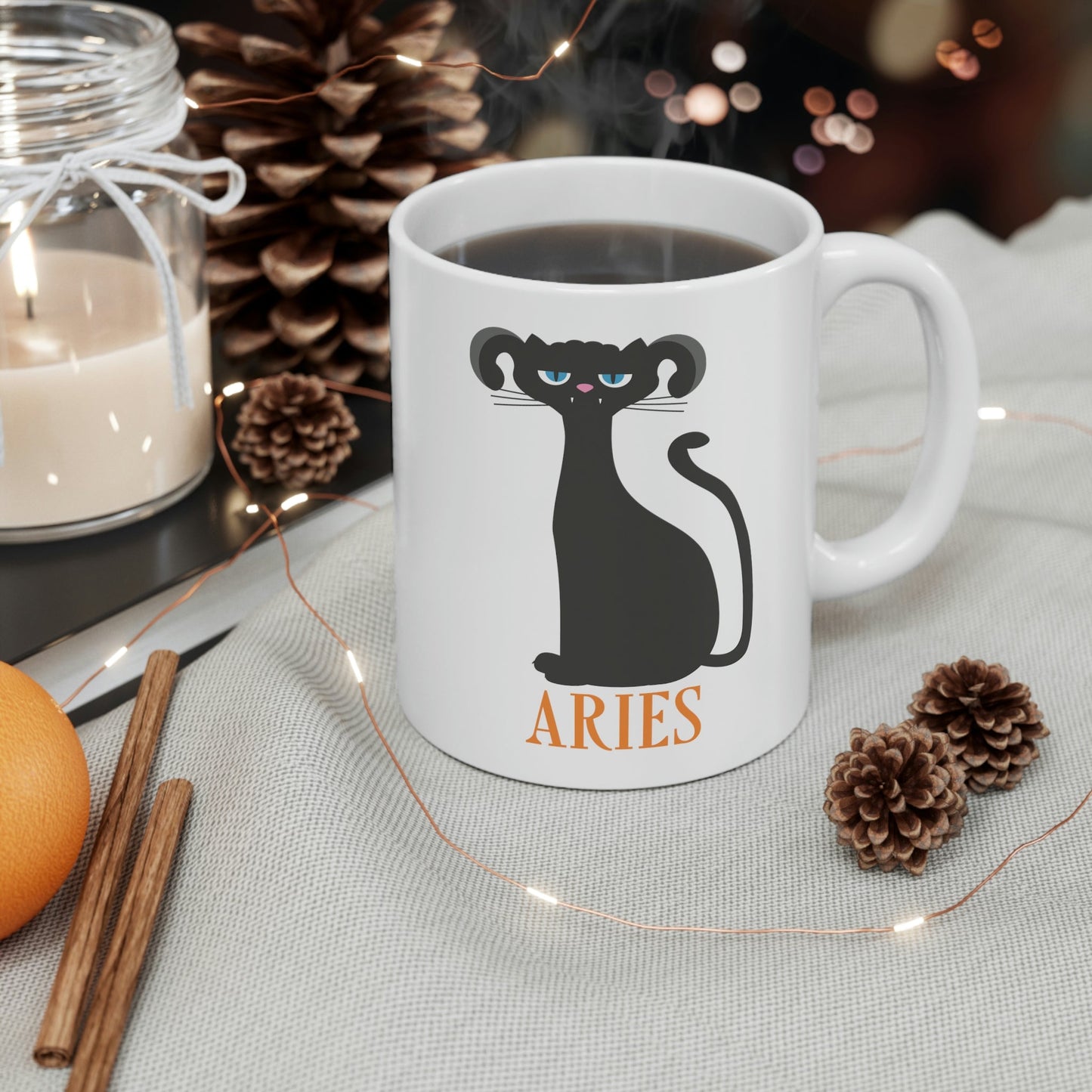 Aries Cat Zodiac Sign Ceramic Mug 11oz Ichaku [Perfect Gifts Selection]