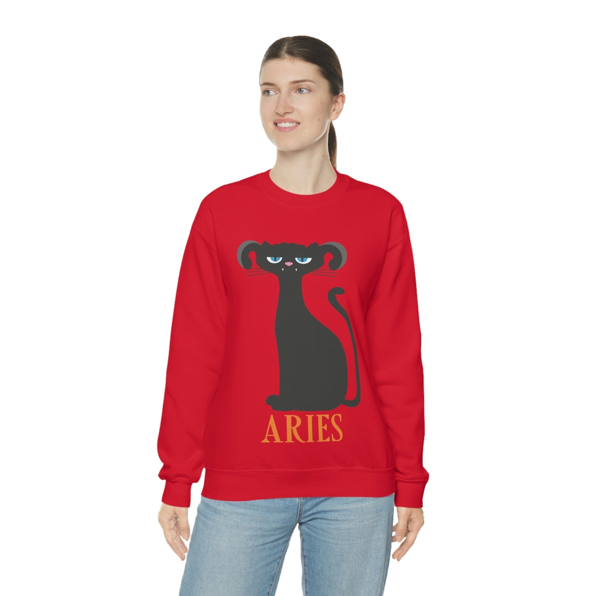 Aries Cat Zodiac Sign Cute Funny Unisex Heavy Blend™ Crewneck Sweatshirt Ichaku [Perfect Gifts Selection]