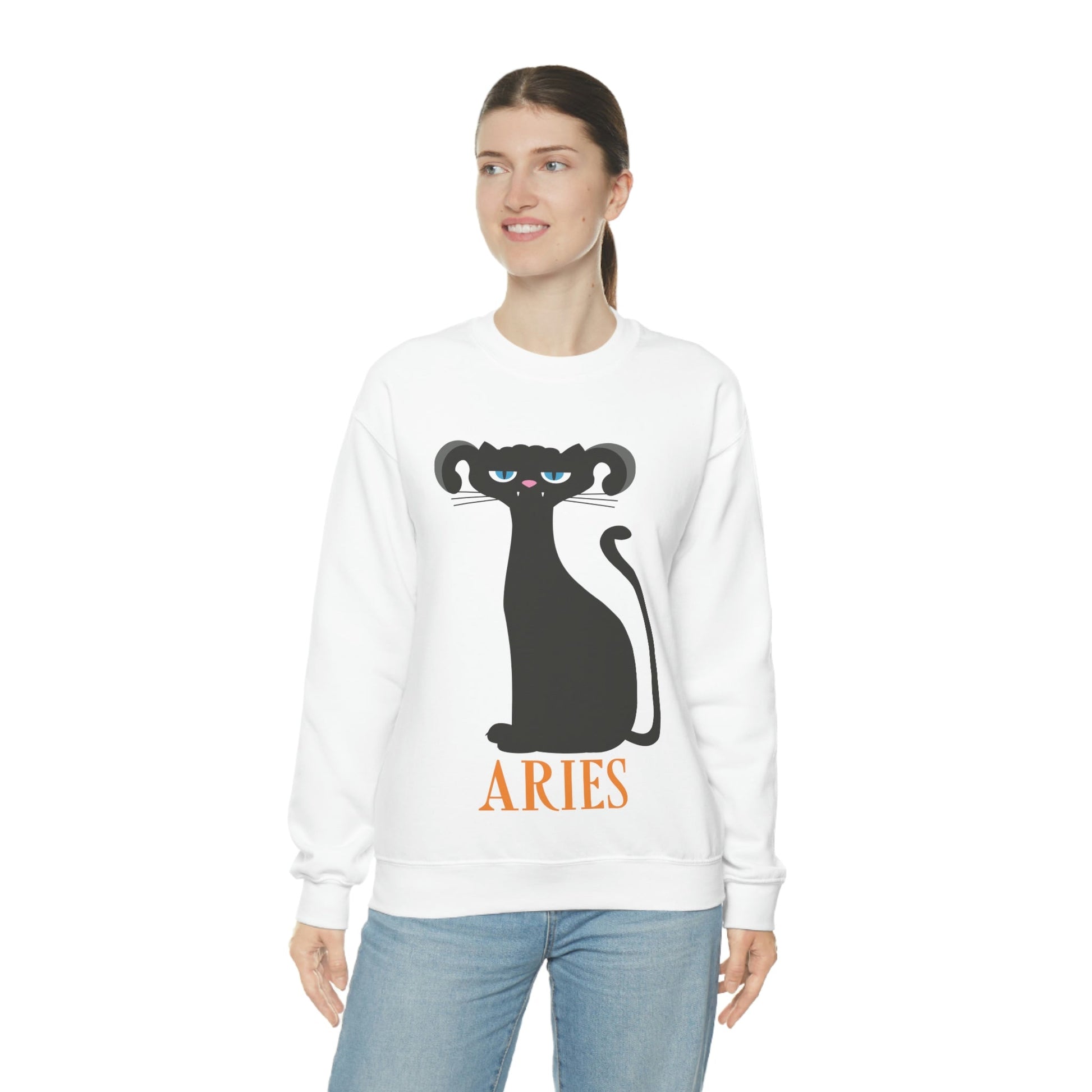 Aries Cat Zodiac Sign Cute Funny Unisex Heavy Blend™ Crewneck Sweatshirt Ichaku [Perfect Gifts Selection]