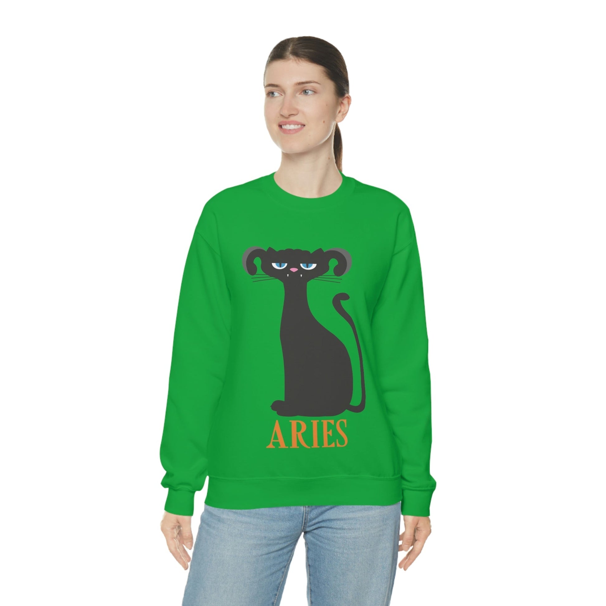 Aries Cat Zodiac Sign Unisex Heavy Blend™ Crewneck Sweatshirt Ichaku [Perfect Gifts Selection]