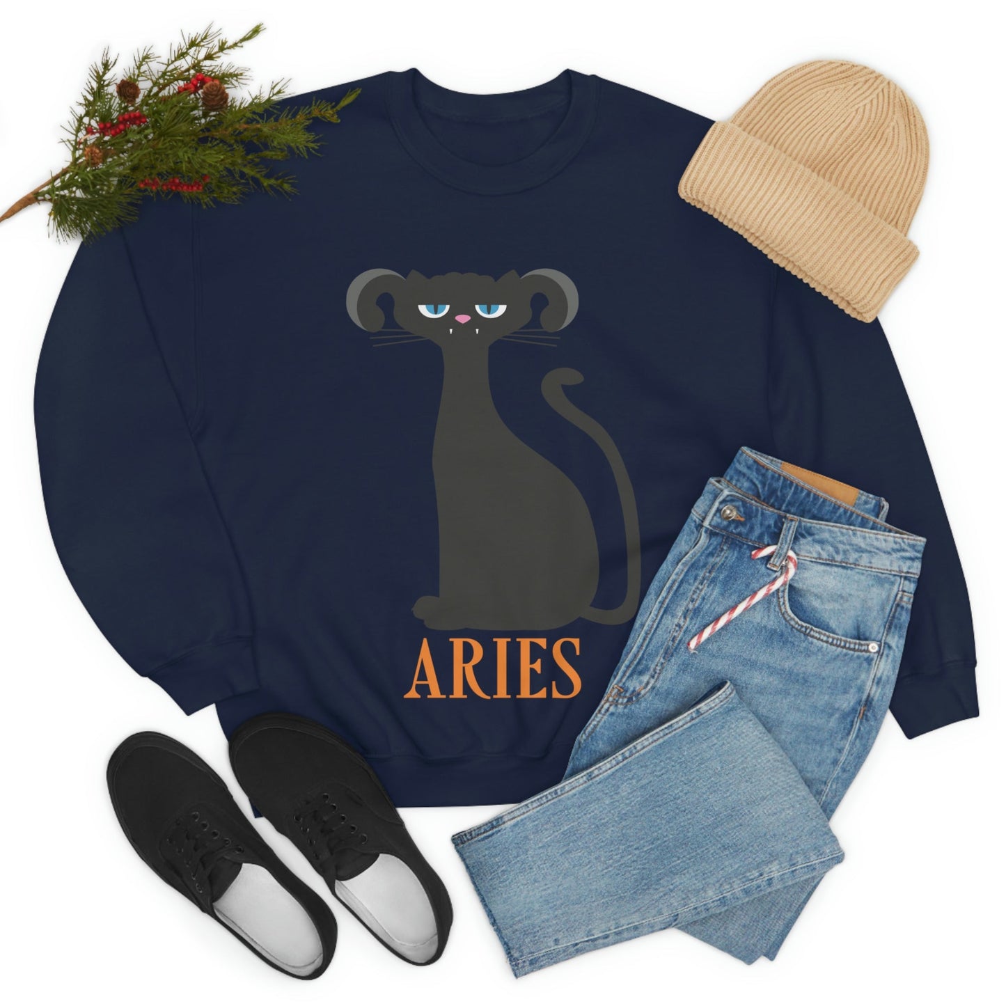 Aries Cat Zodiac Sign Unisex Heavy Blend™ Crewneck Sweatshirt Ichaku [Perfect Gifts Selection]