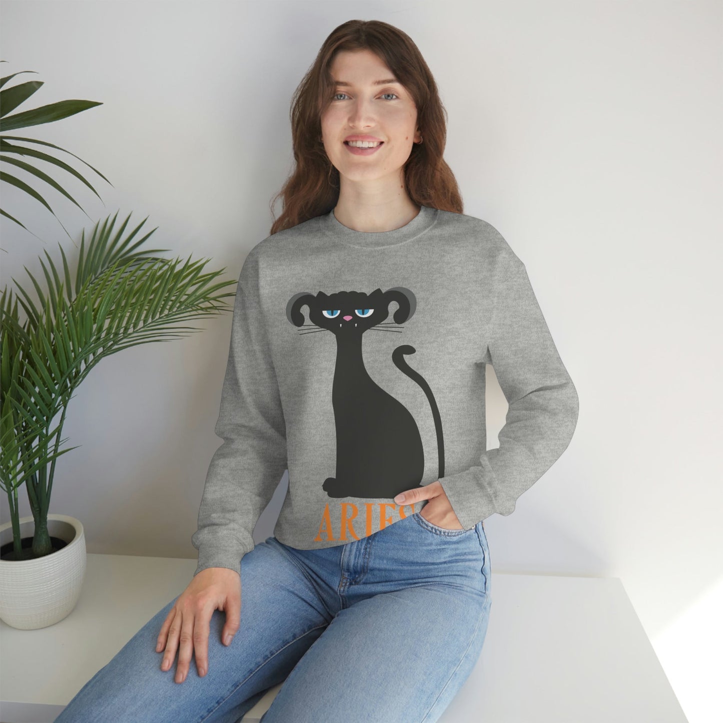 Aries Cat Zodiac Sign Unisex Heavy Blend™ Crewneck Sweatshirt Ichaku [Perfect Gifts Selection]