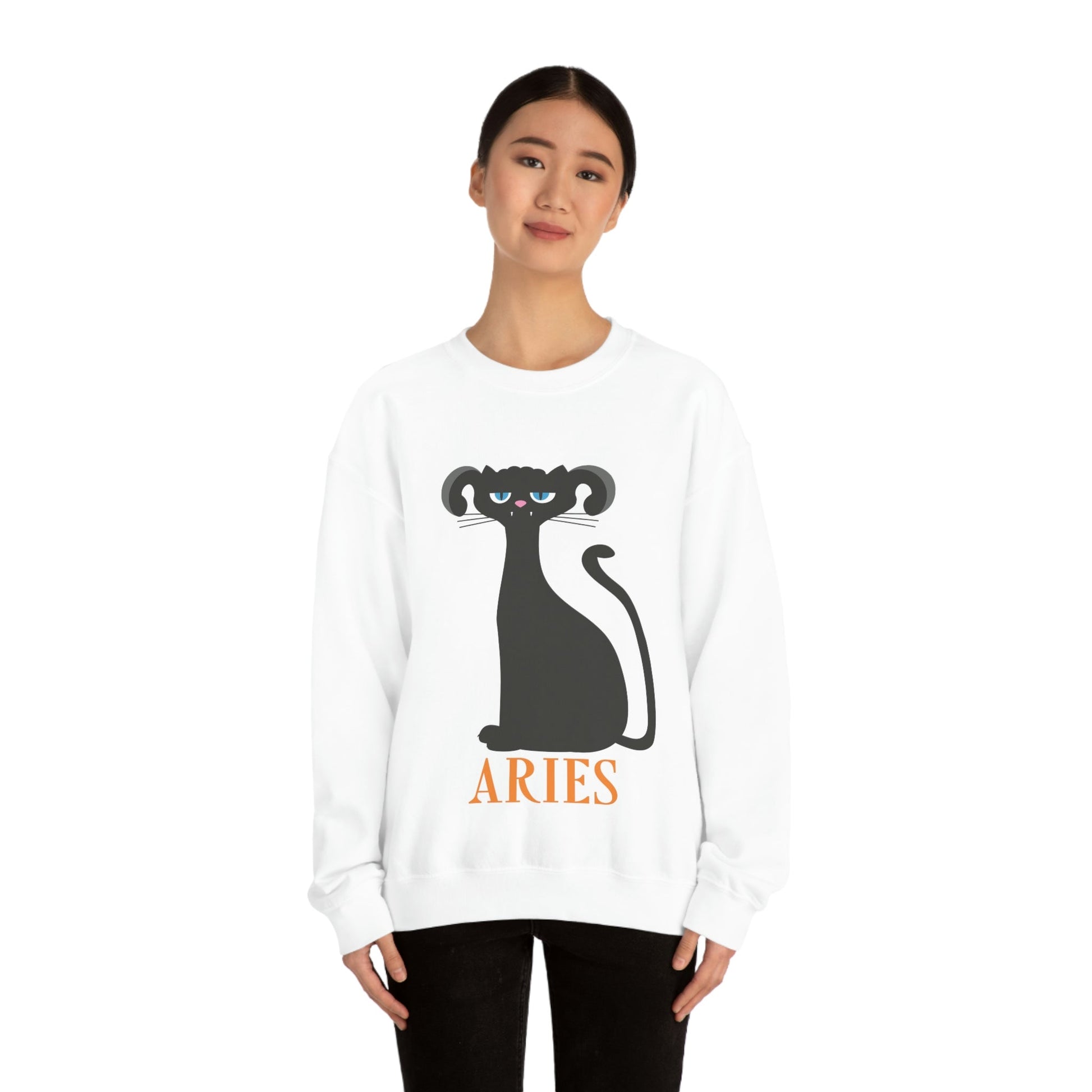 Aries Cat Zodiac Sign Unisex Heavy Blend™ Crewneck Sweatshirt Ichaku [Perfect Gifts Selection]