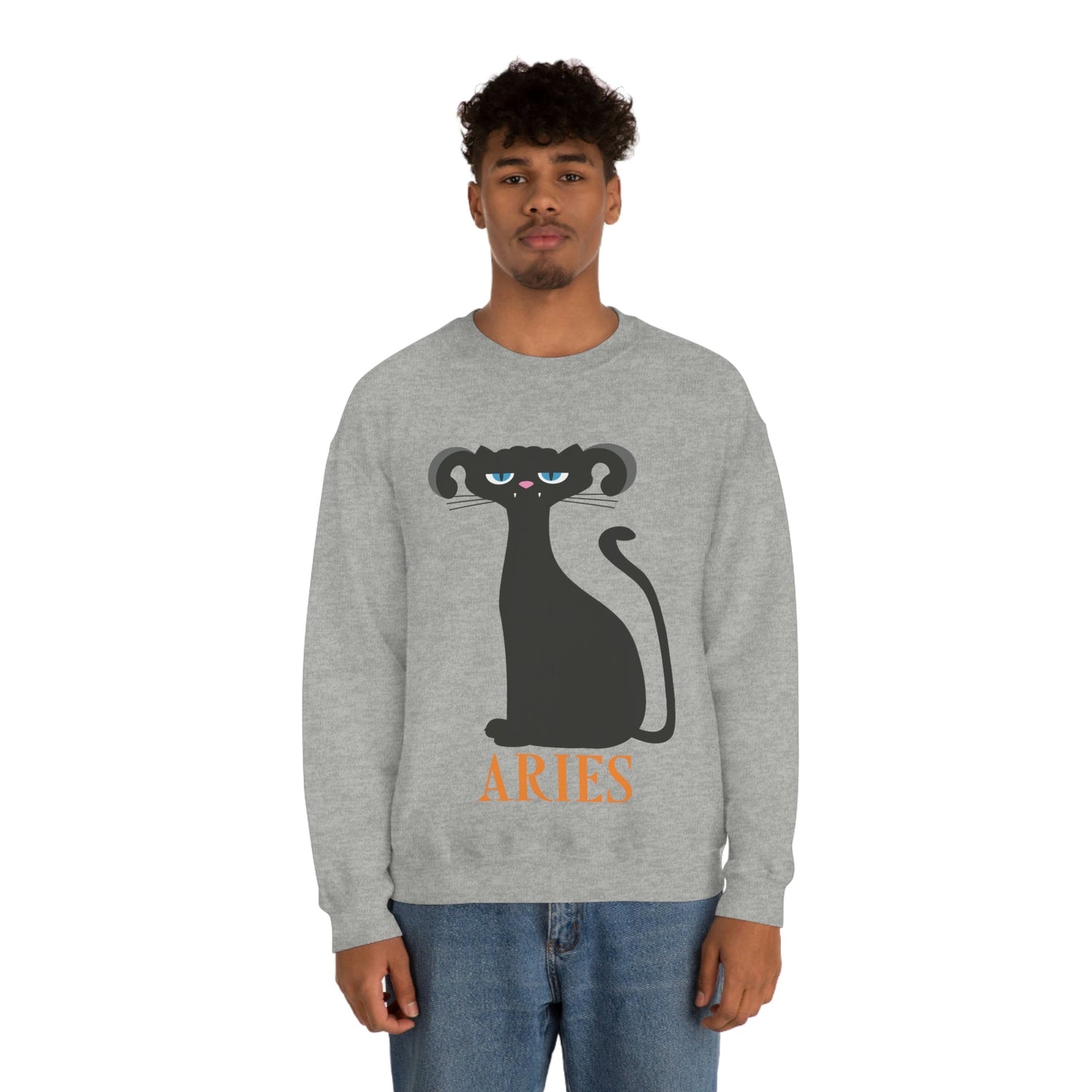 Aries Cat Zodiac Sign Unisex Heavy Blend™ Crewneck Sweatshirt Ichaku [Perfect Gifts Selection]