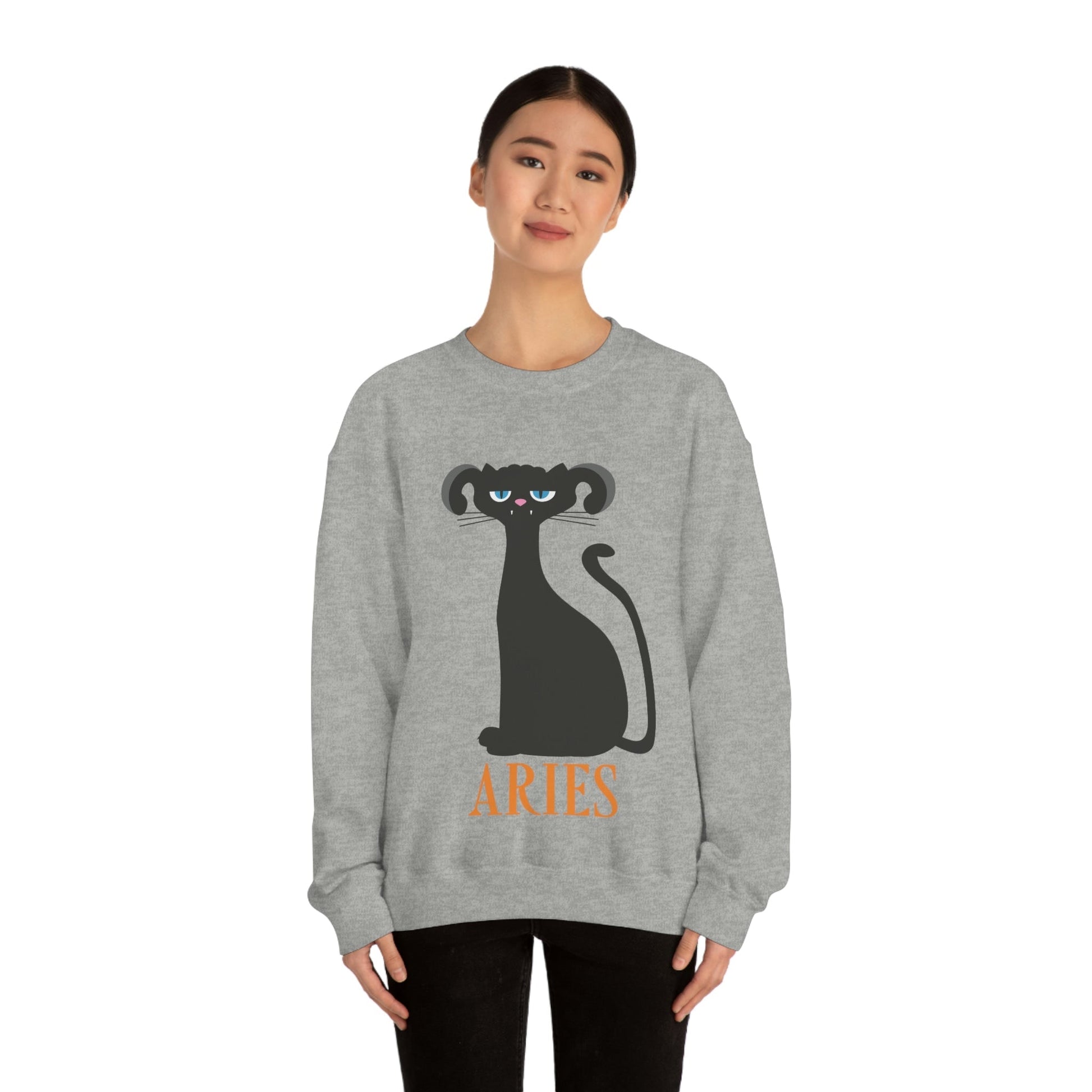 Aries Cat Zodiac Sign Unisex Heavy Blend™ Crewneck Sweatshirt Ichaku [Perfect Gifts Selection]