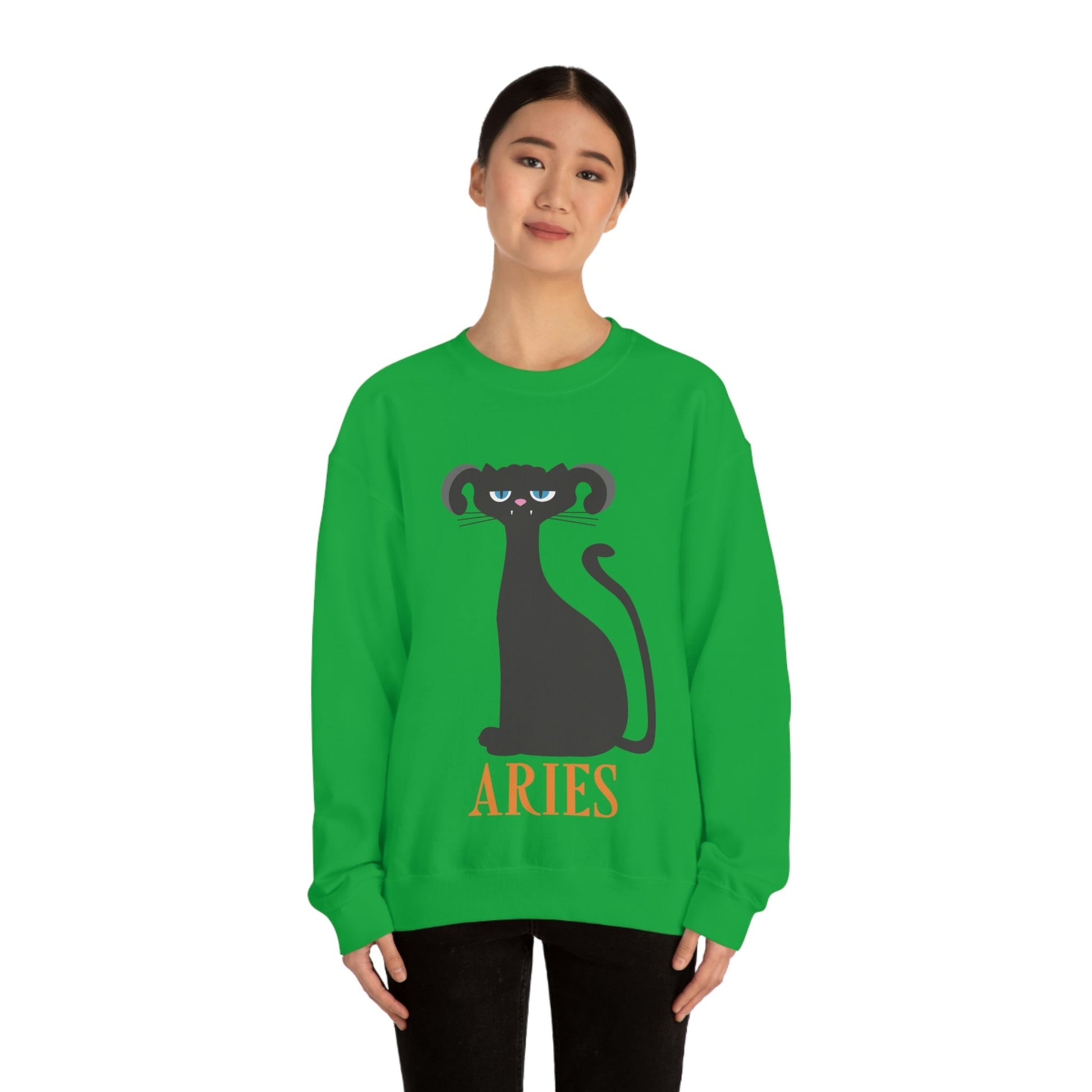 Aries Cat Zodiac Sign Unisex Heavy Blend™ Crewneck Sweatshirt Ichaku [Perfect Gifts Selection]