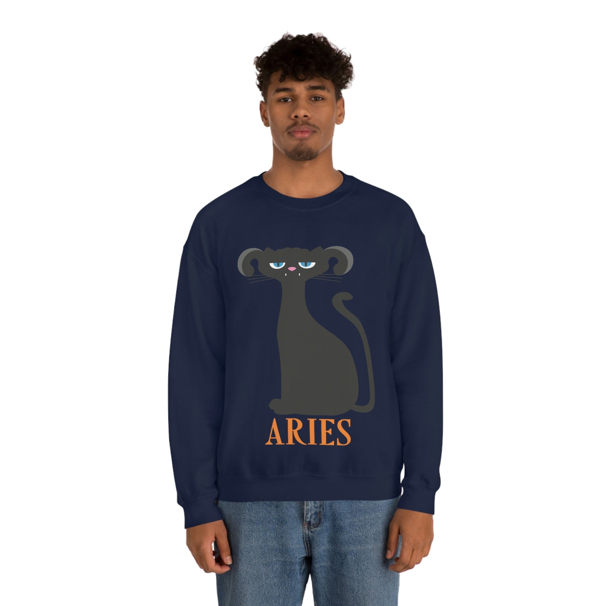 Aries Cat Zodiac Sign Unisex Heavy Blend™ Crewneck Sweatshirt Ichaku [Perfect Gifts Selection]