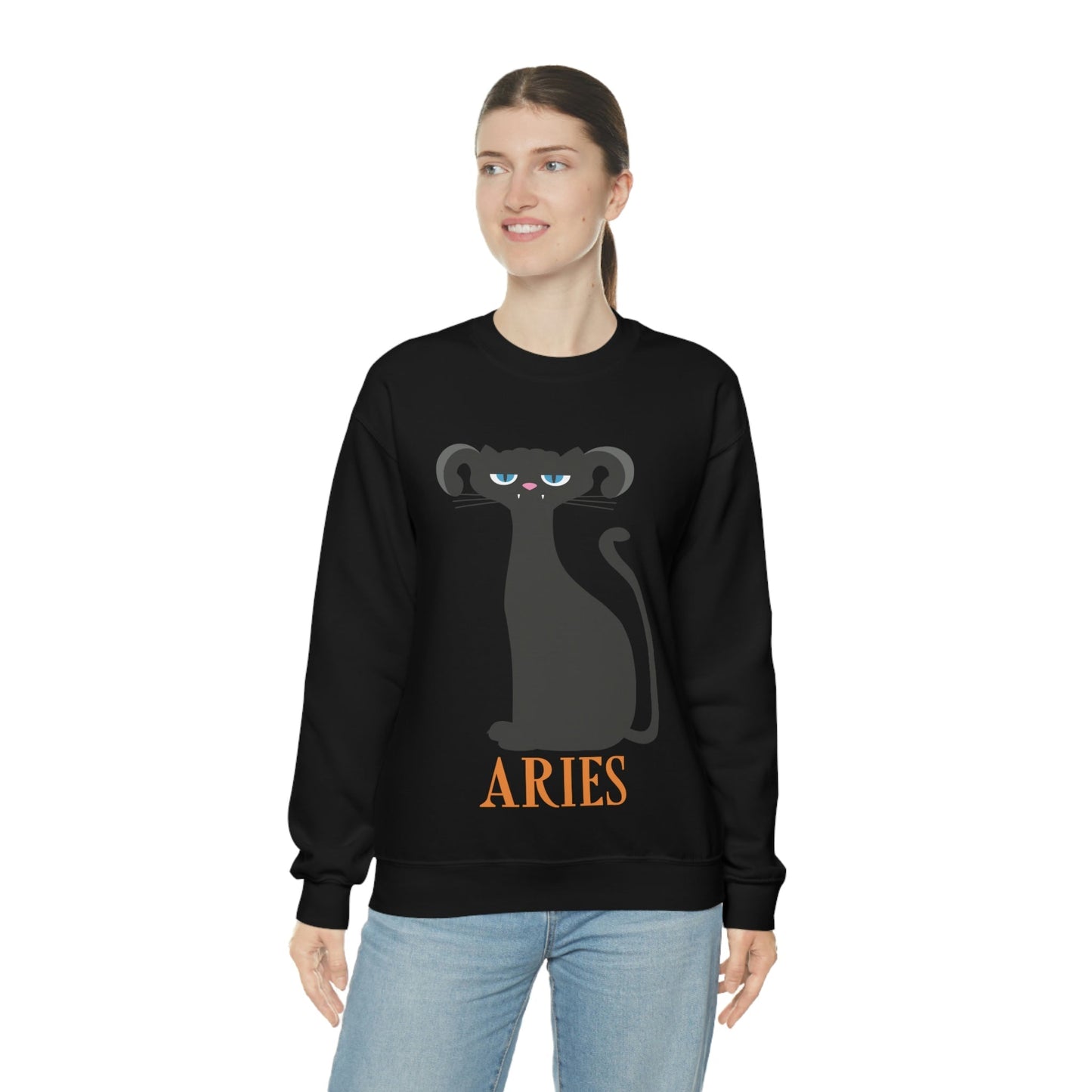 Aries Cat Zodiac Sign Unisex Heavy Blend™ Crewneck Sweatshirt Ichaku [Perfect Gifts Selection]