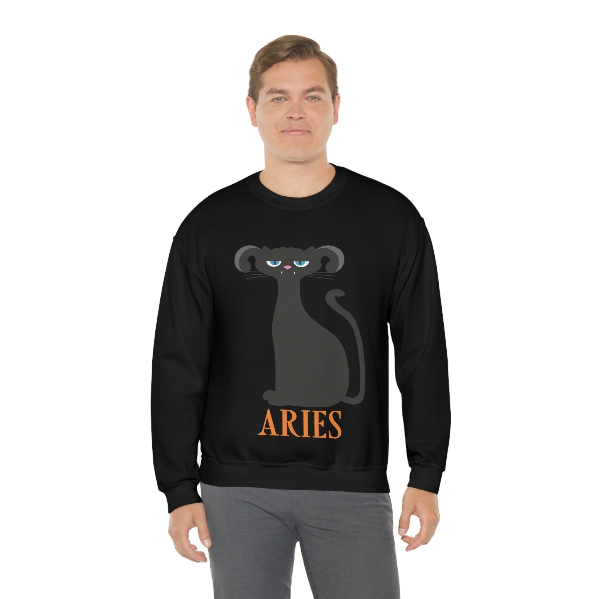 Aries Cat Zodiac Sign Unisex Heavy Blend™ Crewneck Sweatshirt Ichaku [Perfect Gifts Selection]