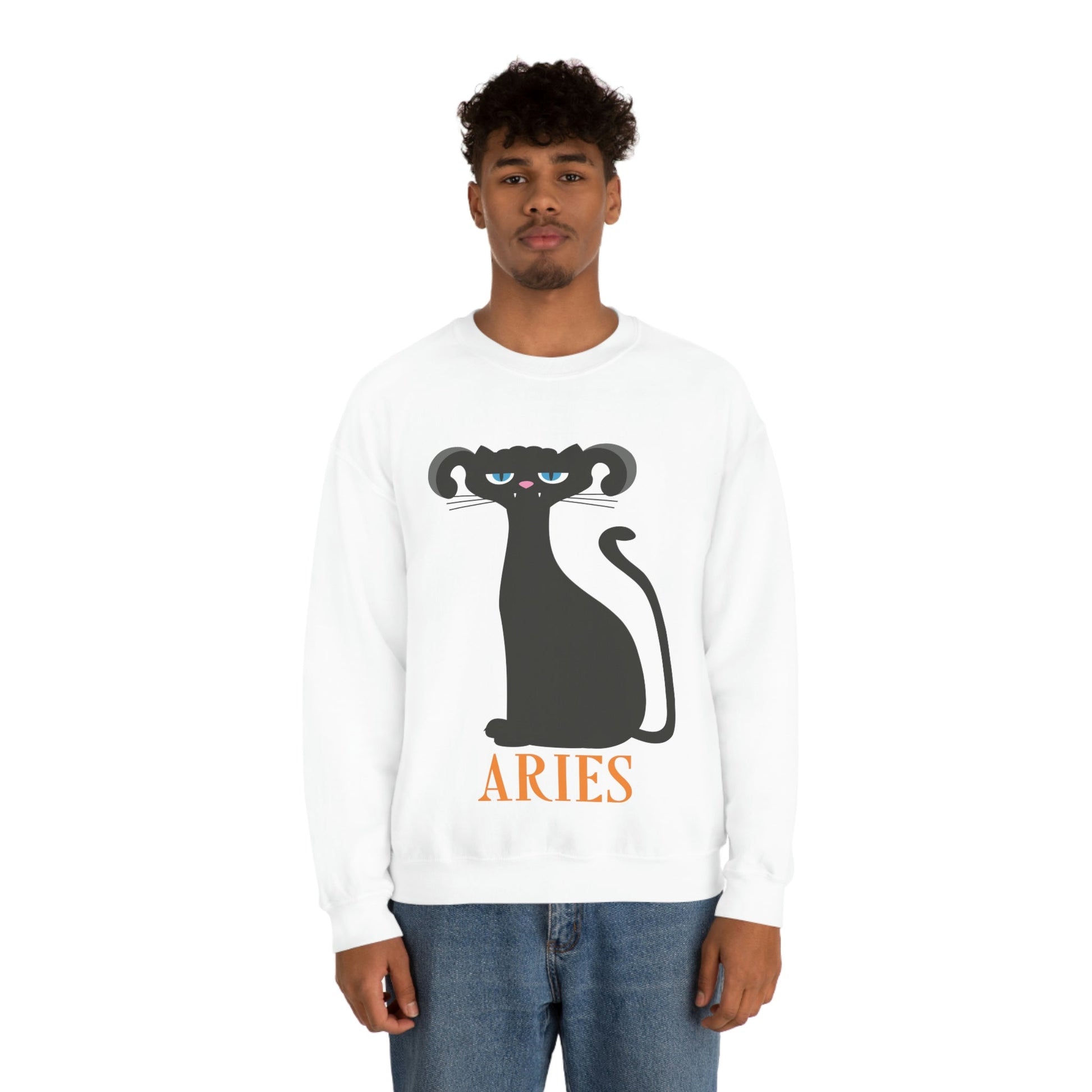 Aries Cat Zodiac Sign Unisex Heavy Blend™ Crewneck Sweatshirt Ichaku [Perfect Gifts Selection]