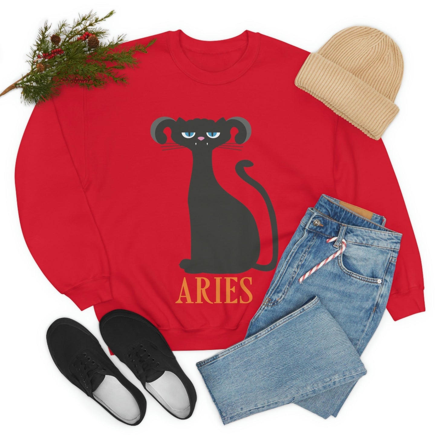 Aries Cat Zodiac Sign Unisex Heavy Blend™ Crewneck Sweatshirt Ichaku [Perfect Gifts Selection]