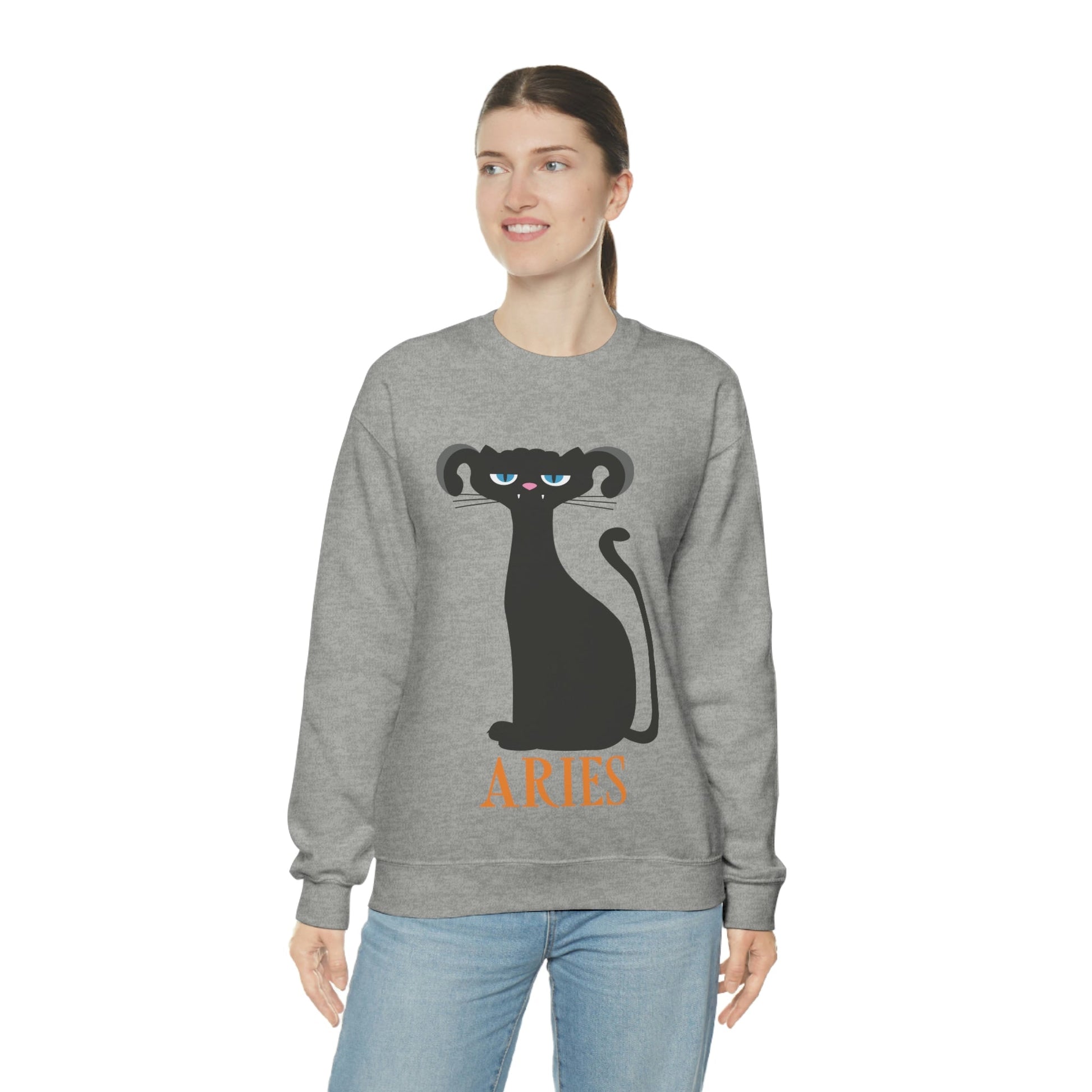 Aries Cat Zodiac Sign Unisex Heavy Blend™ Crewneck Sweatshirt Ichaku [Perfect Gifts Selection]