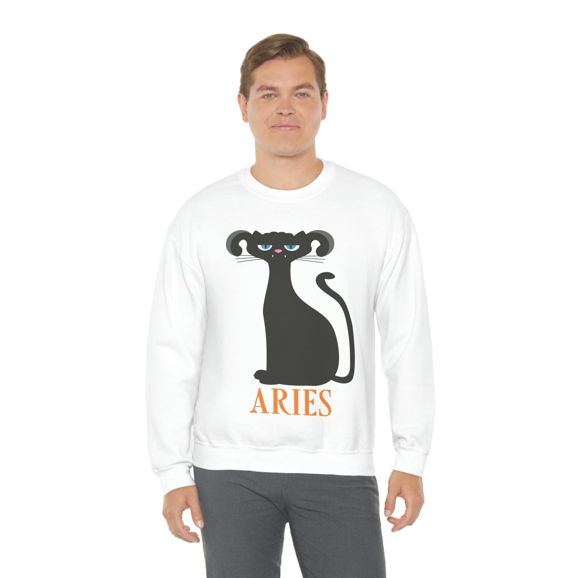 Aries Cat Zodiac Sign Unisex Heavy Blend™ Crewneck Sweatshirt Ichaku [Perfect Gifts Selection]